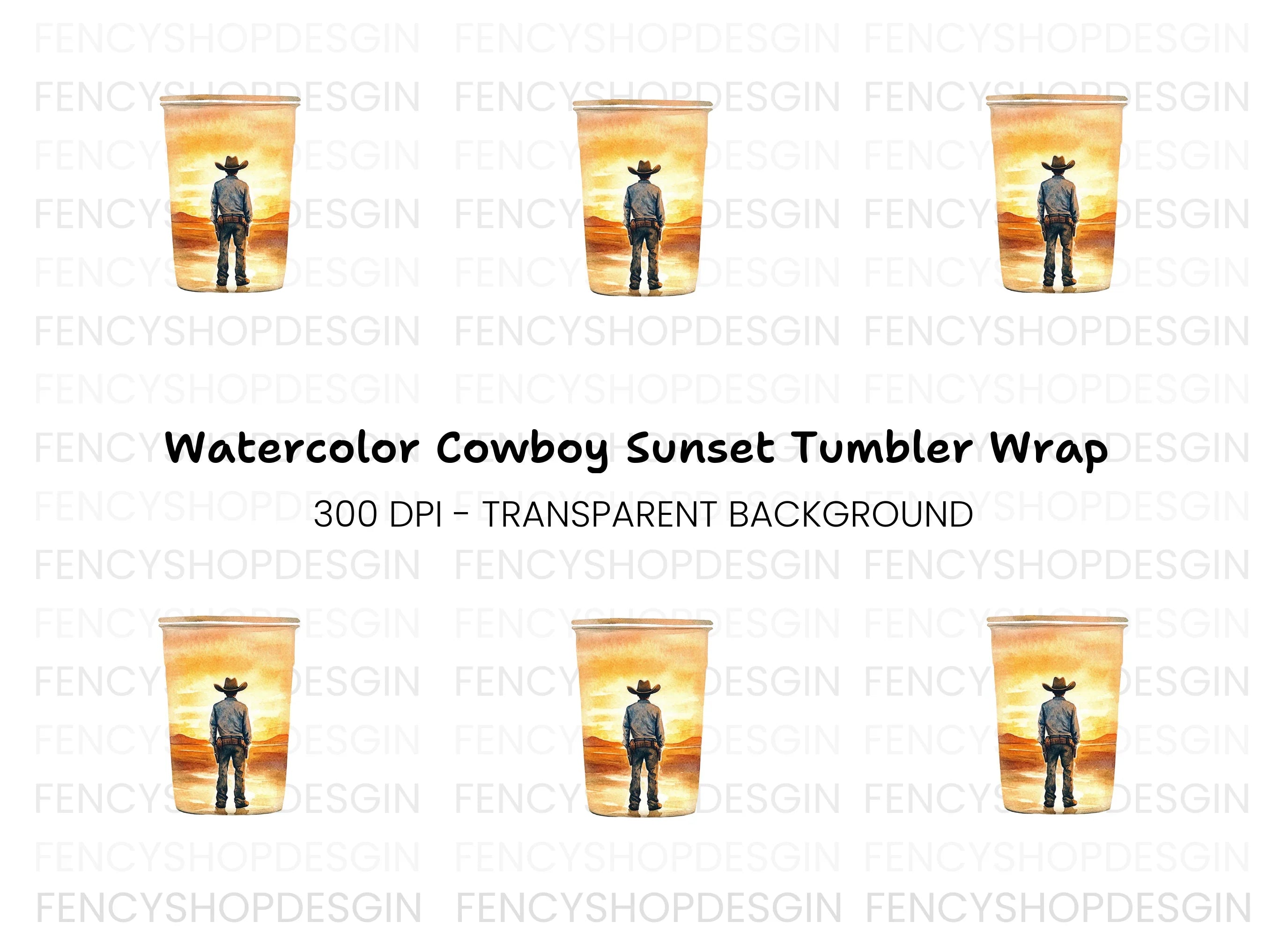 Lone Cowboy Sunset Tumbler Clipart Bundle