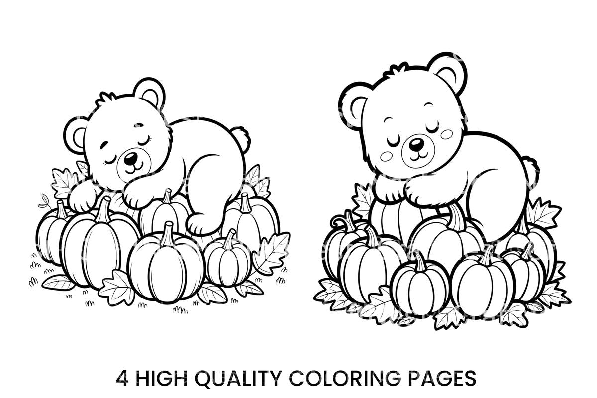 Sleeping Bear on Pumpkins Coloring Books