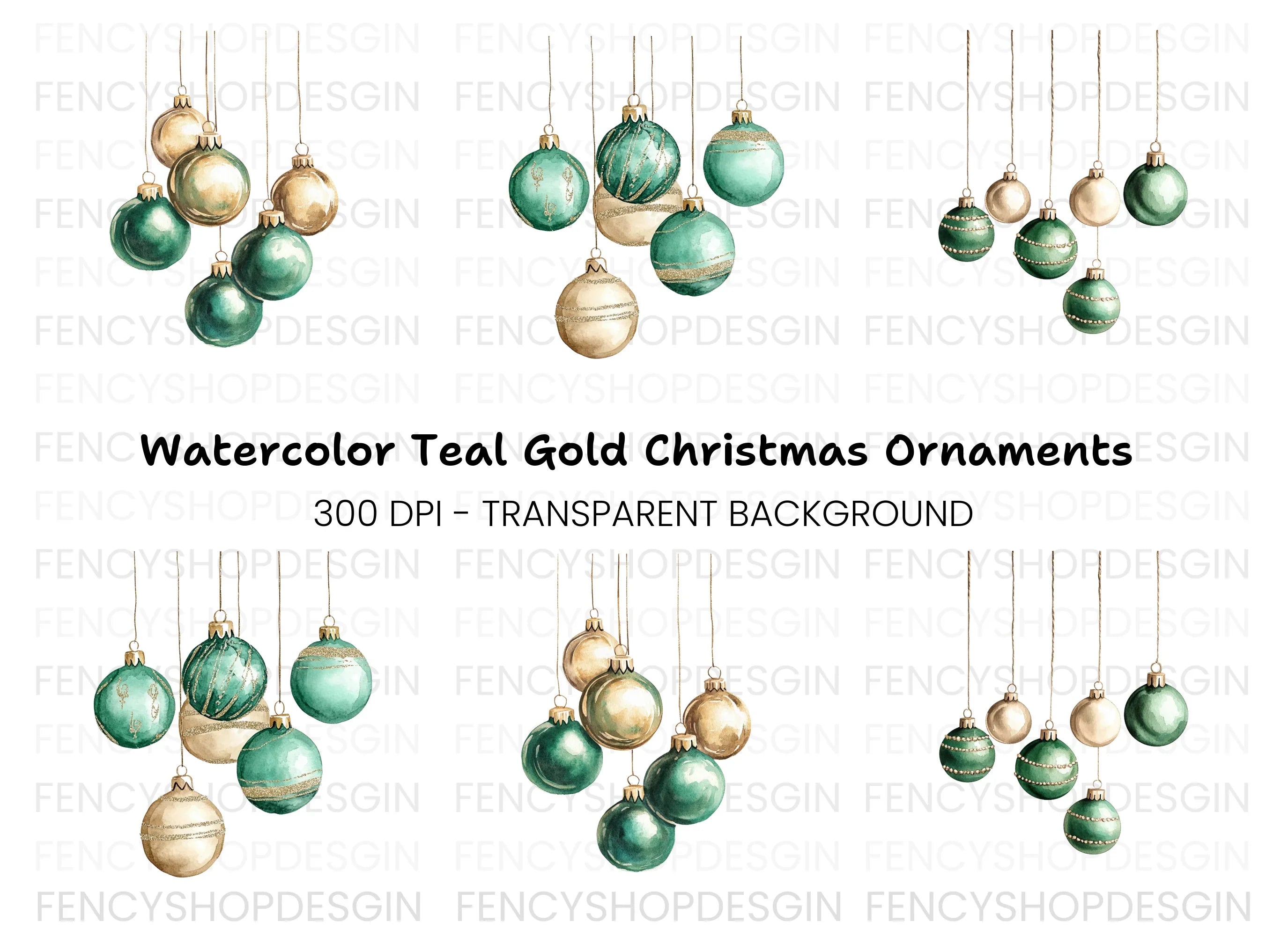 Elegant Christmas Ornaments Clipart Bundle