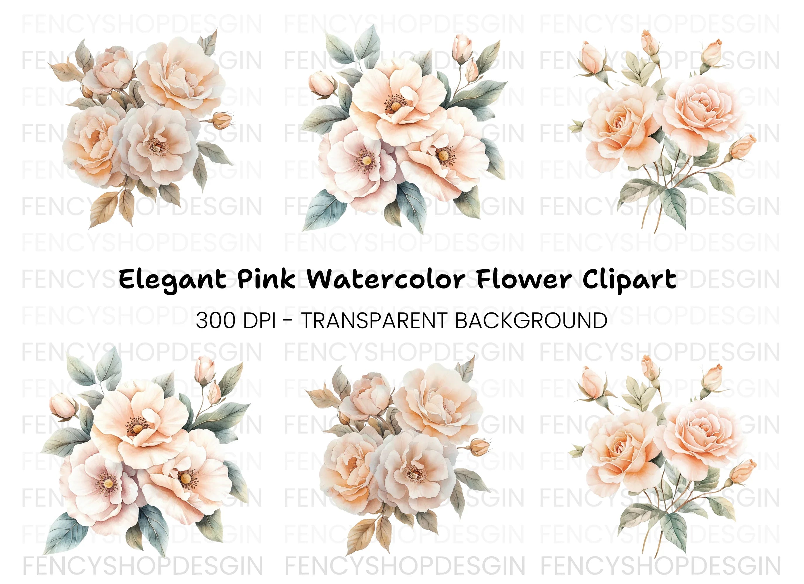 Elegant Peach Rose Clipart Bundle