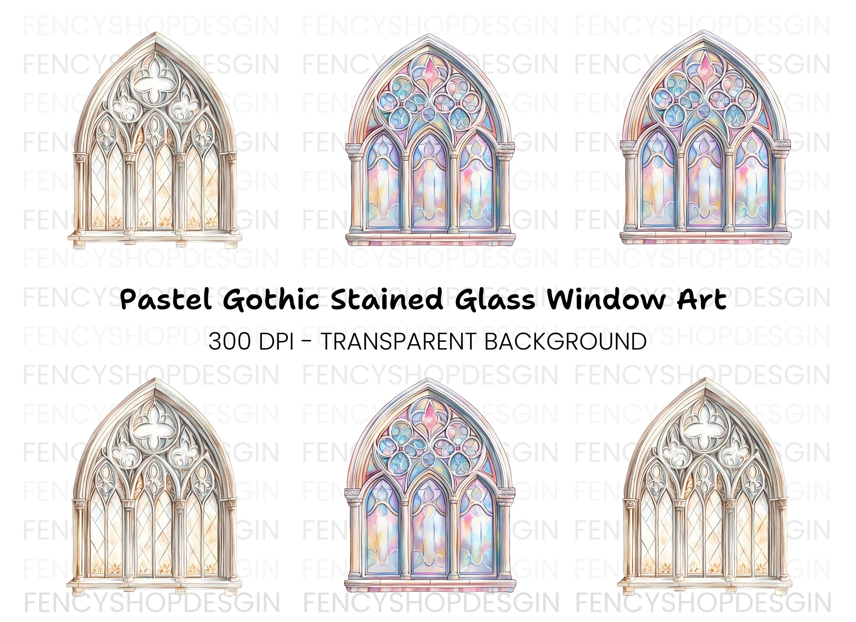 Elegant Gothic Arch Window Clipart Bundle