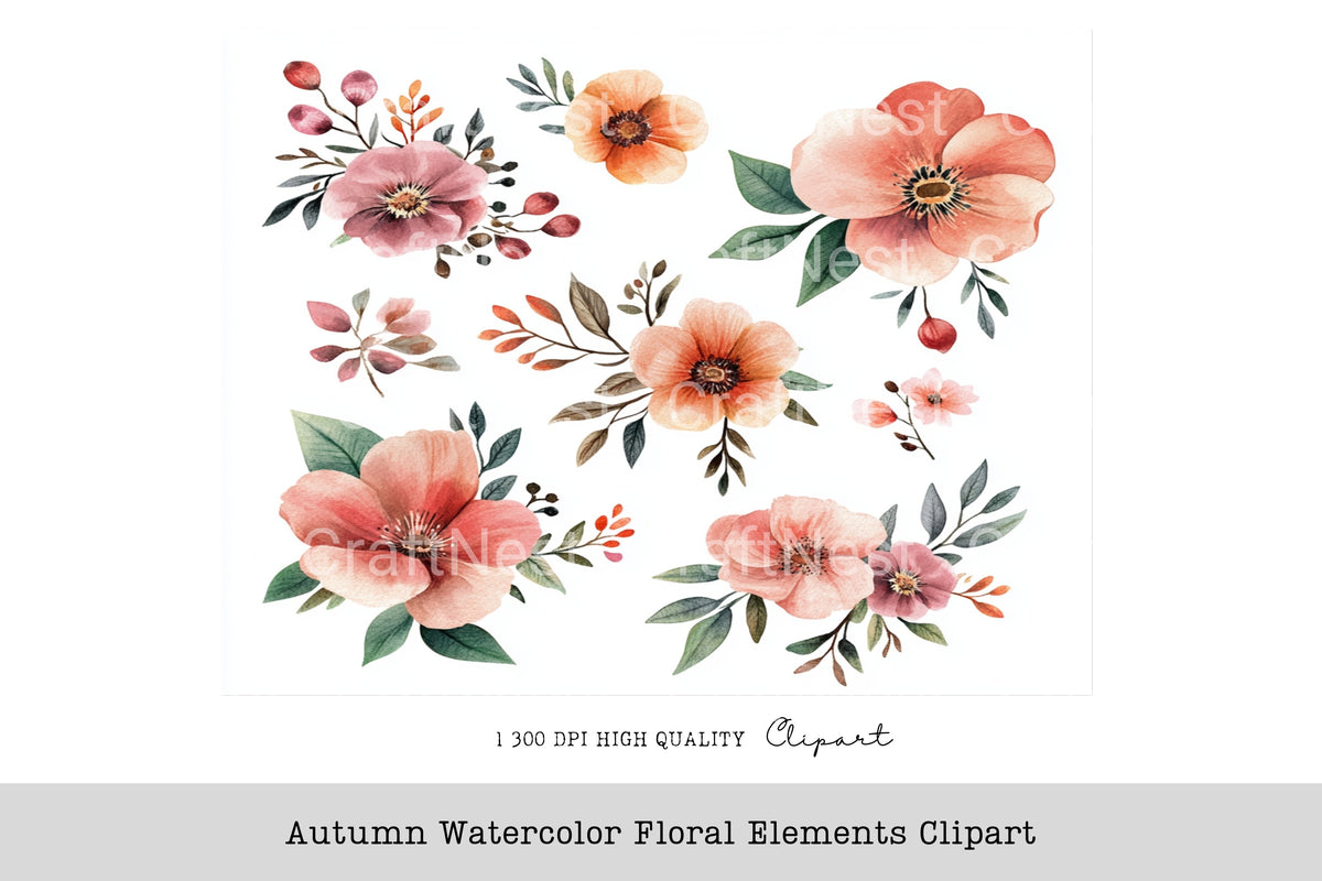 Autumn Floral Elements Clipart Bundle