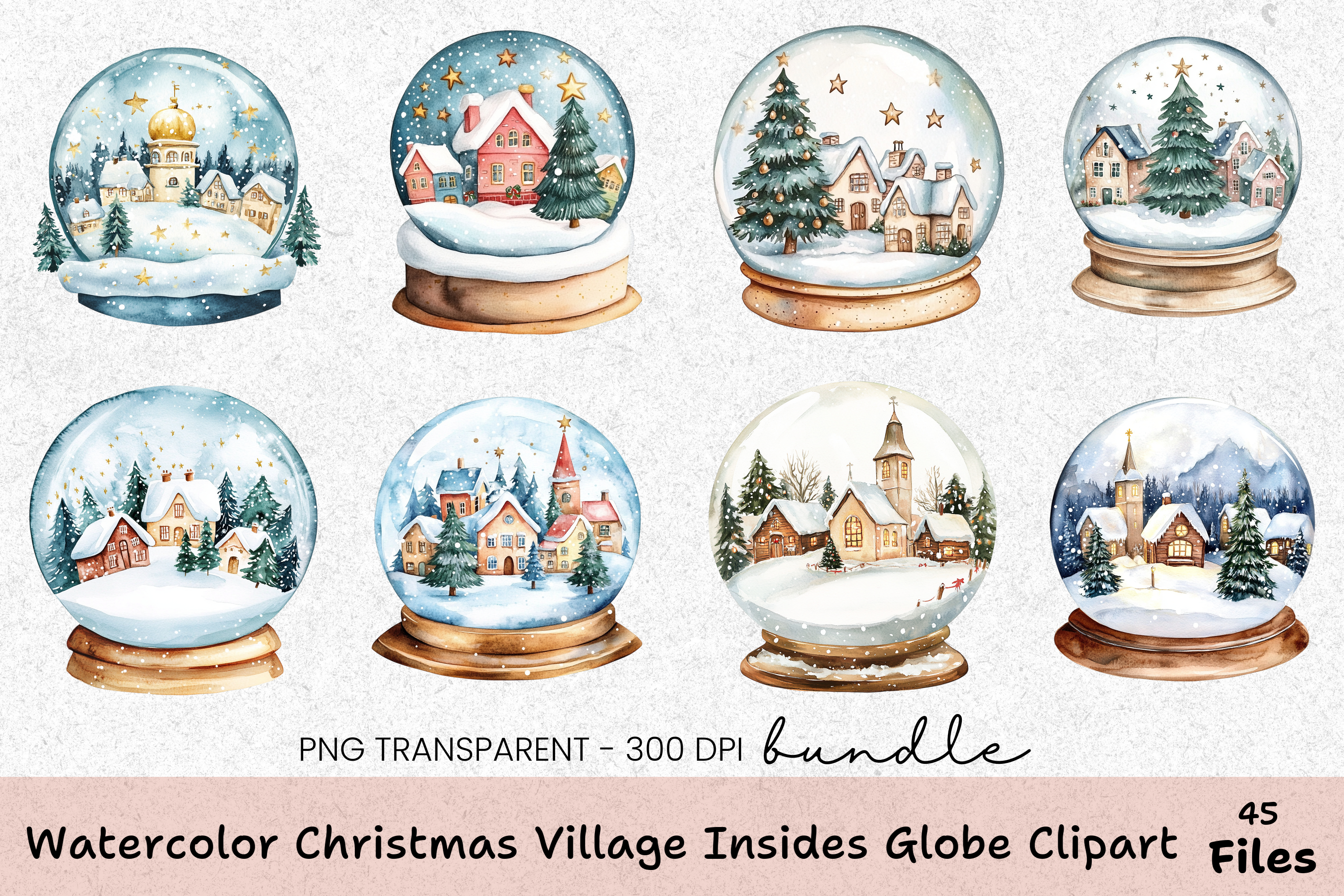 Christmas Village Globe Clipart Bundle