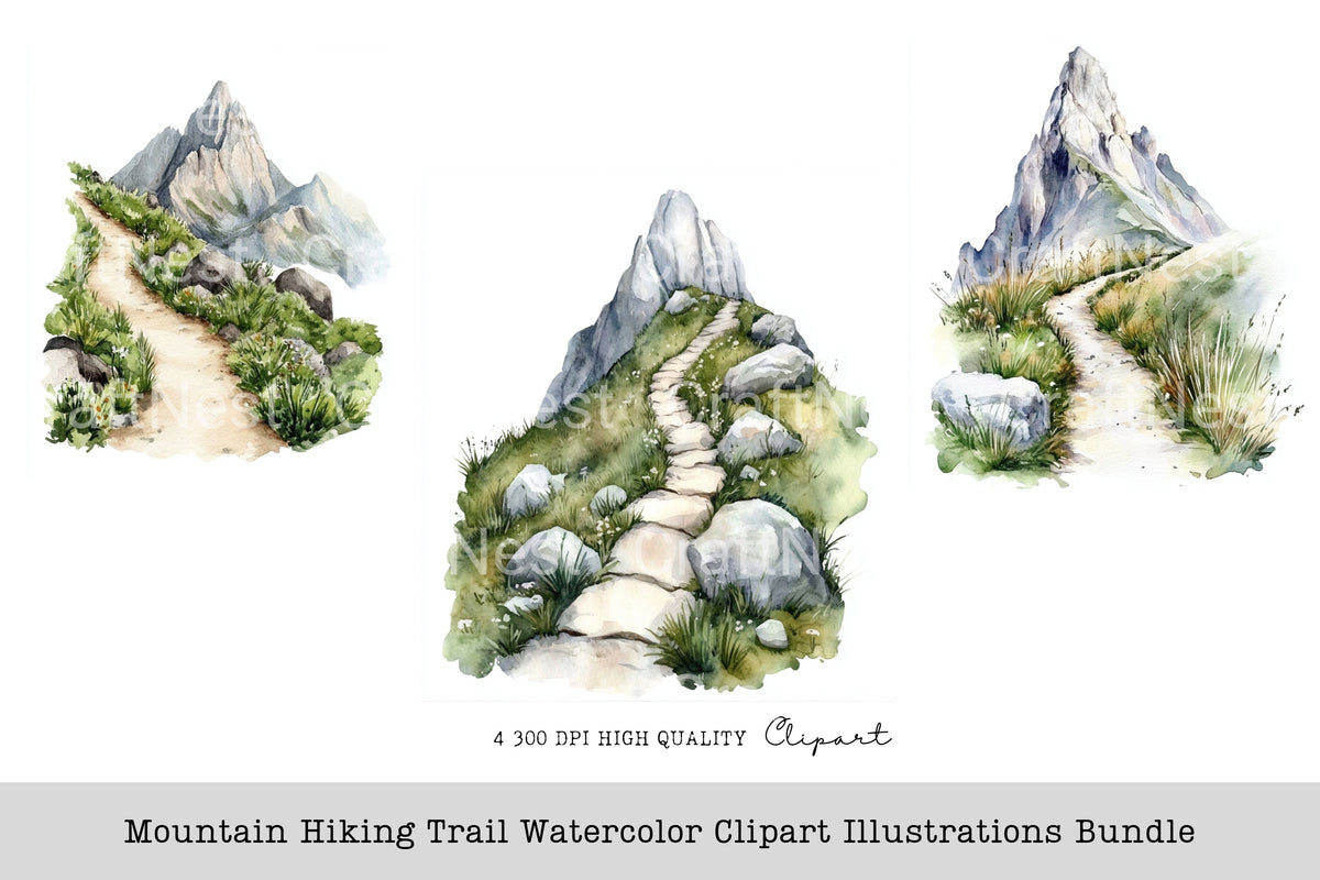 Mountain Hiking Trail Illustrations Clipart Bundle