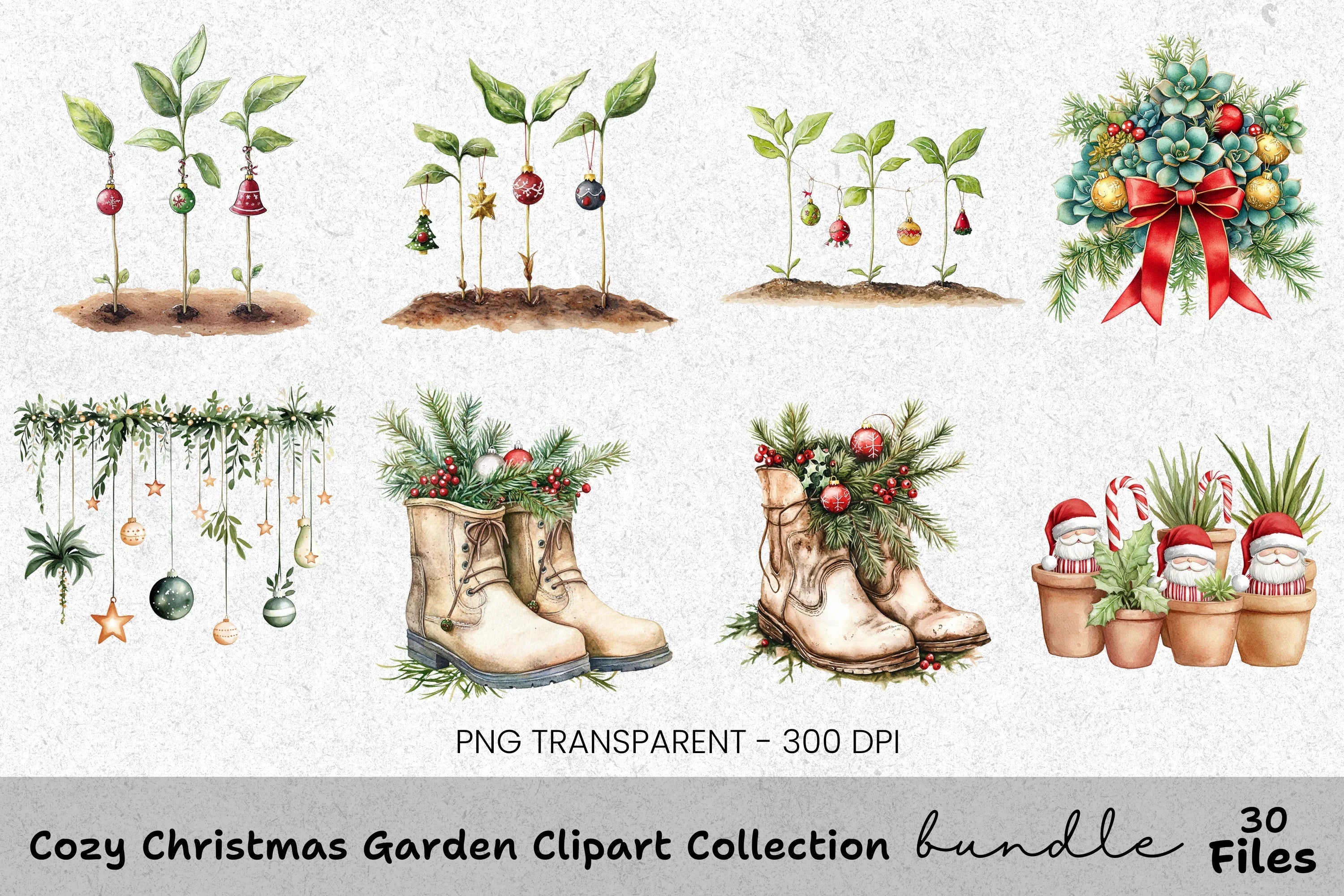 Rustic Christmas Boots Garden Clipart Bundle