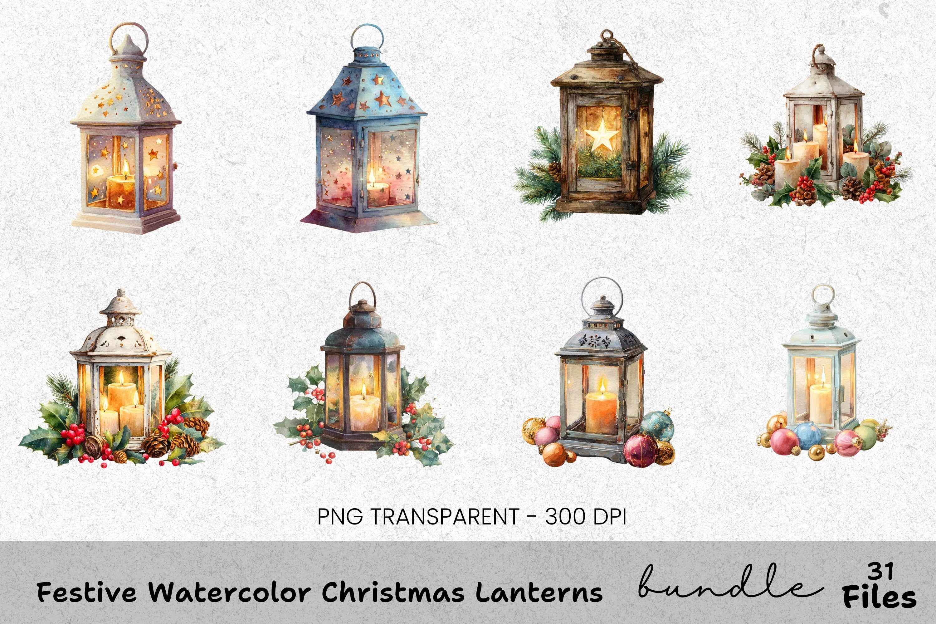 Christmas Lanterns Clipart Bundle