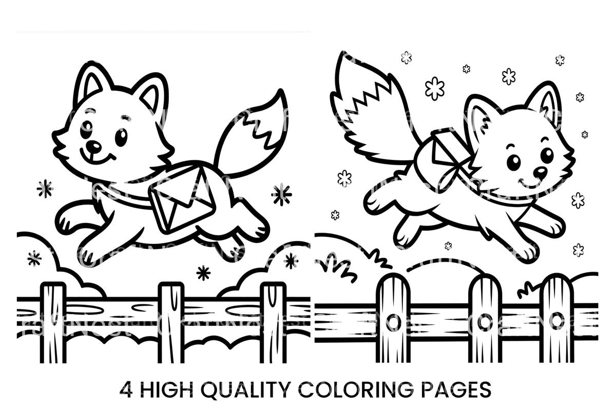Cute Fox Winter Mail Delivery Coloring Books