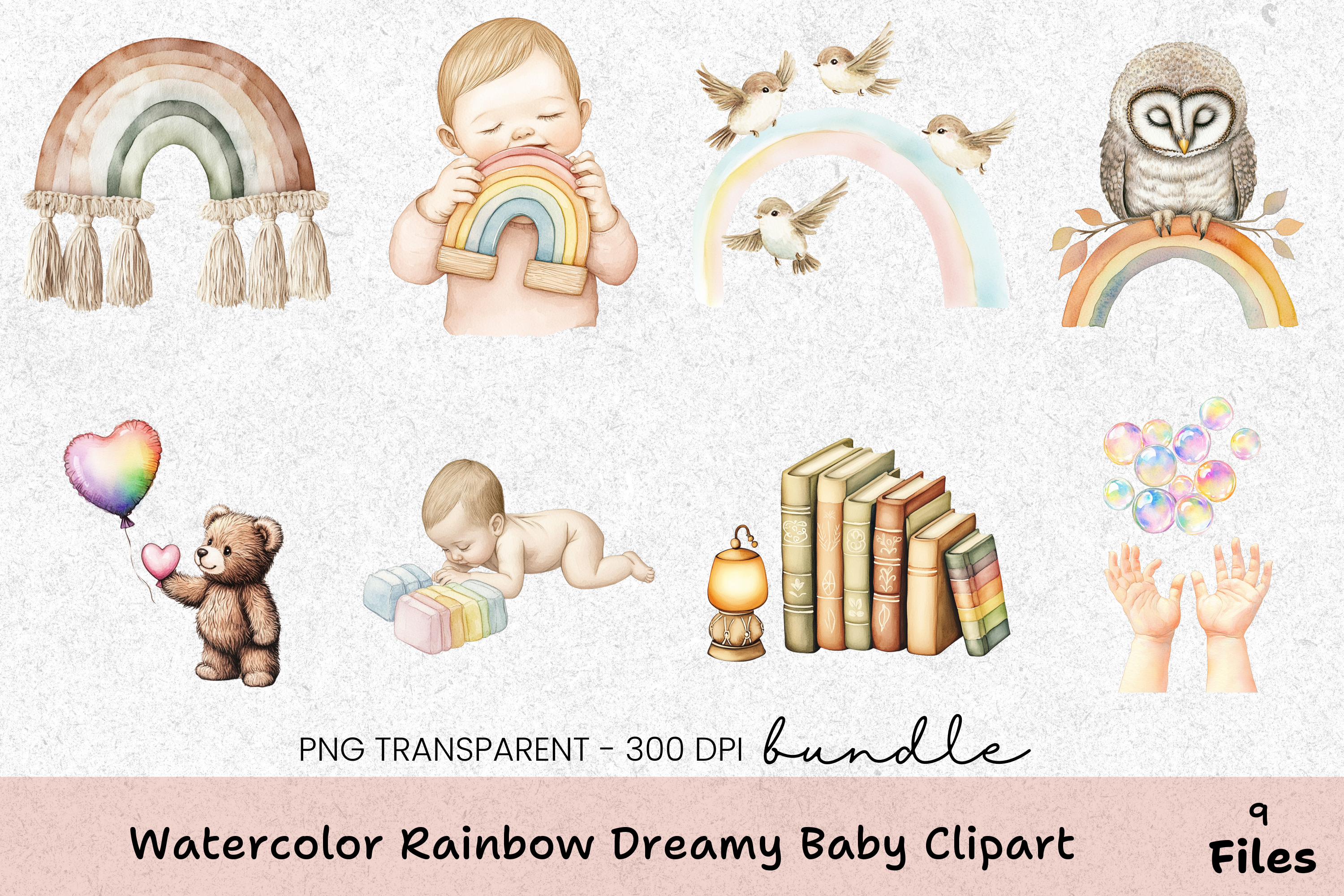 Rainbow Dreamy Baby Clipart Bundle