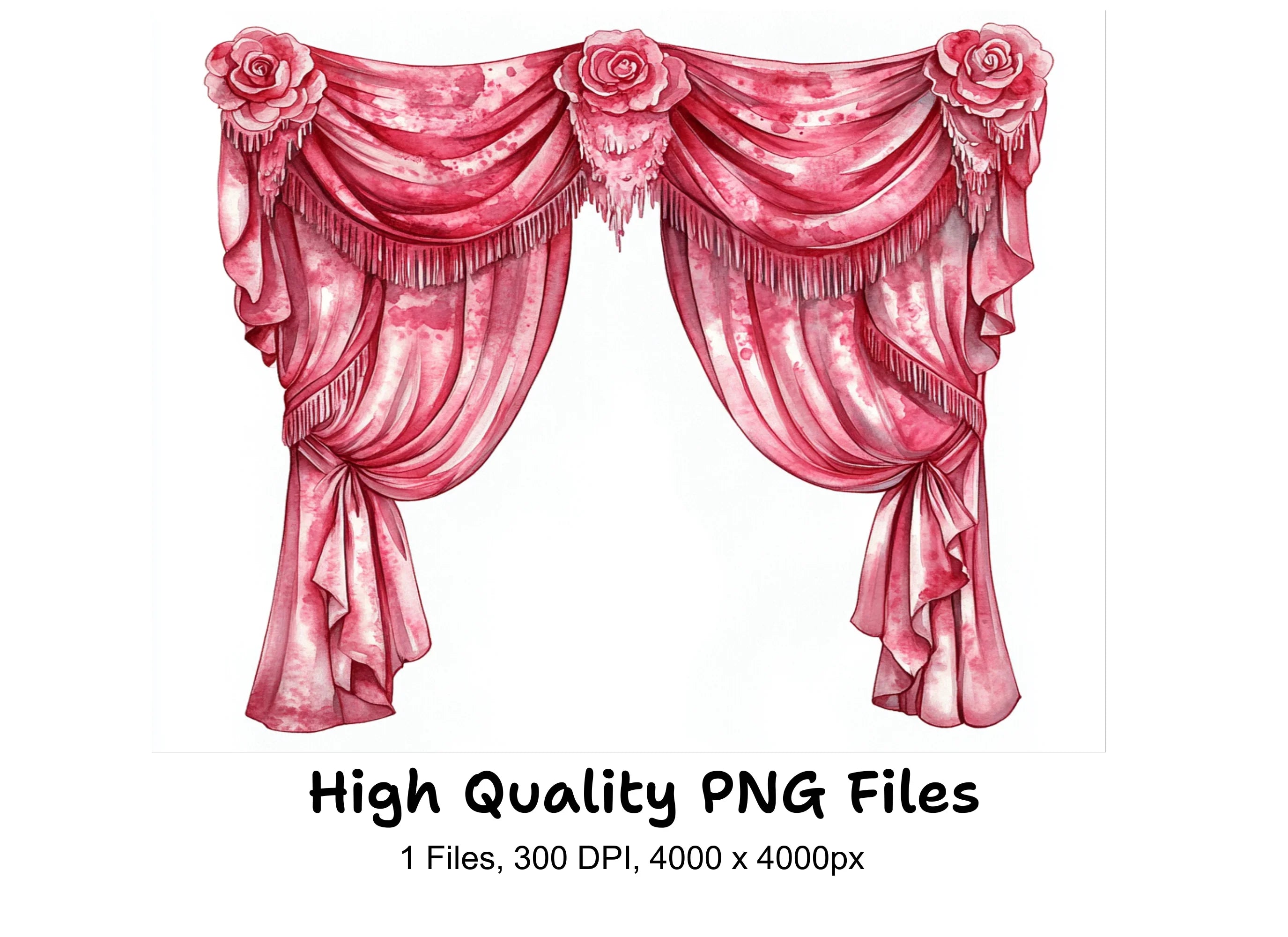 Pink Rose Draped Curtain Clipart Bundle