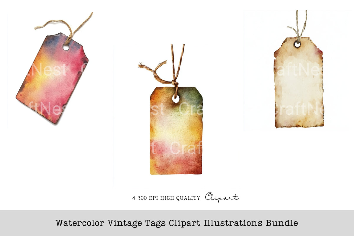 Vintage Tags Illustrations Clipart Bundle
