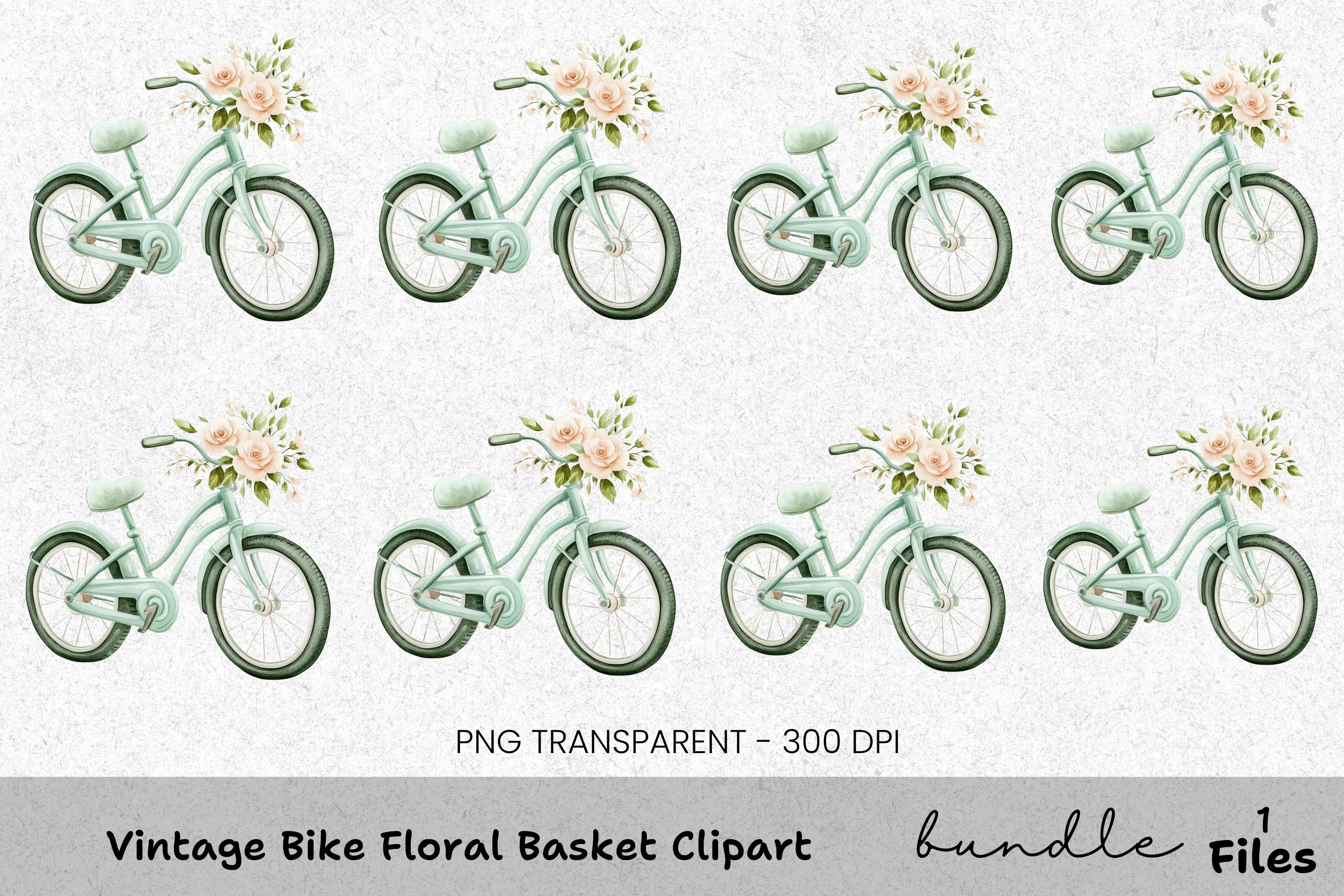 Vintage Bike Floral Basket Clipart Bundle