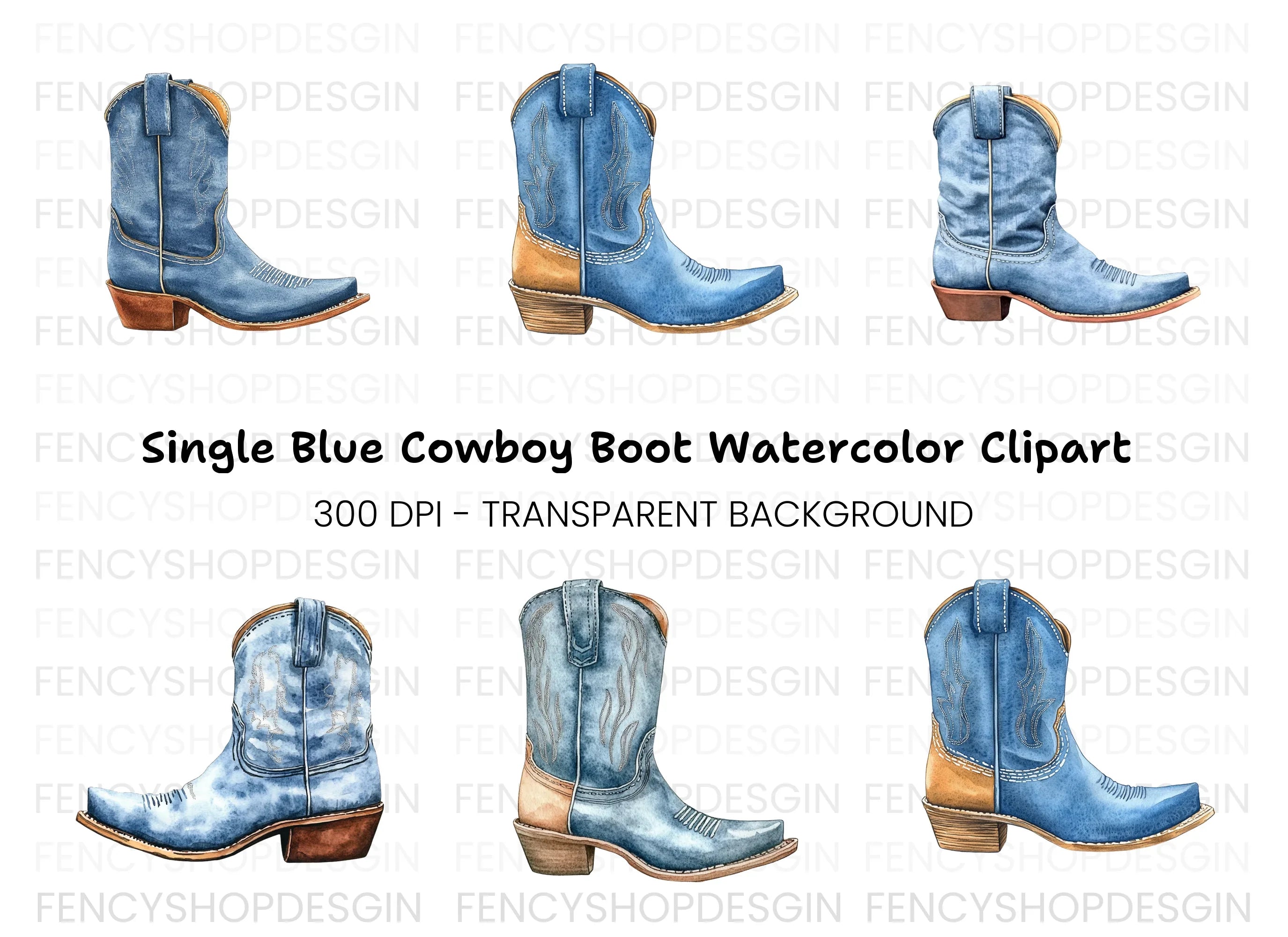 Blue Cowboy Boots Clipart Bundle