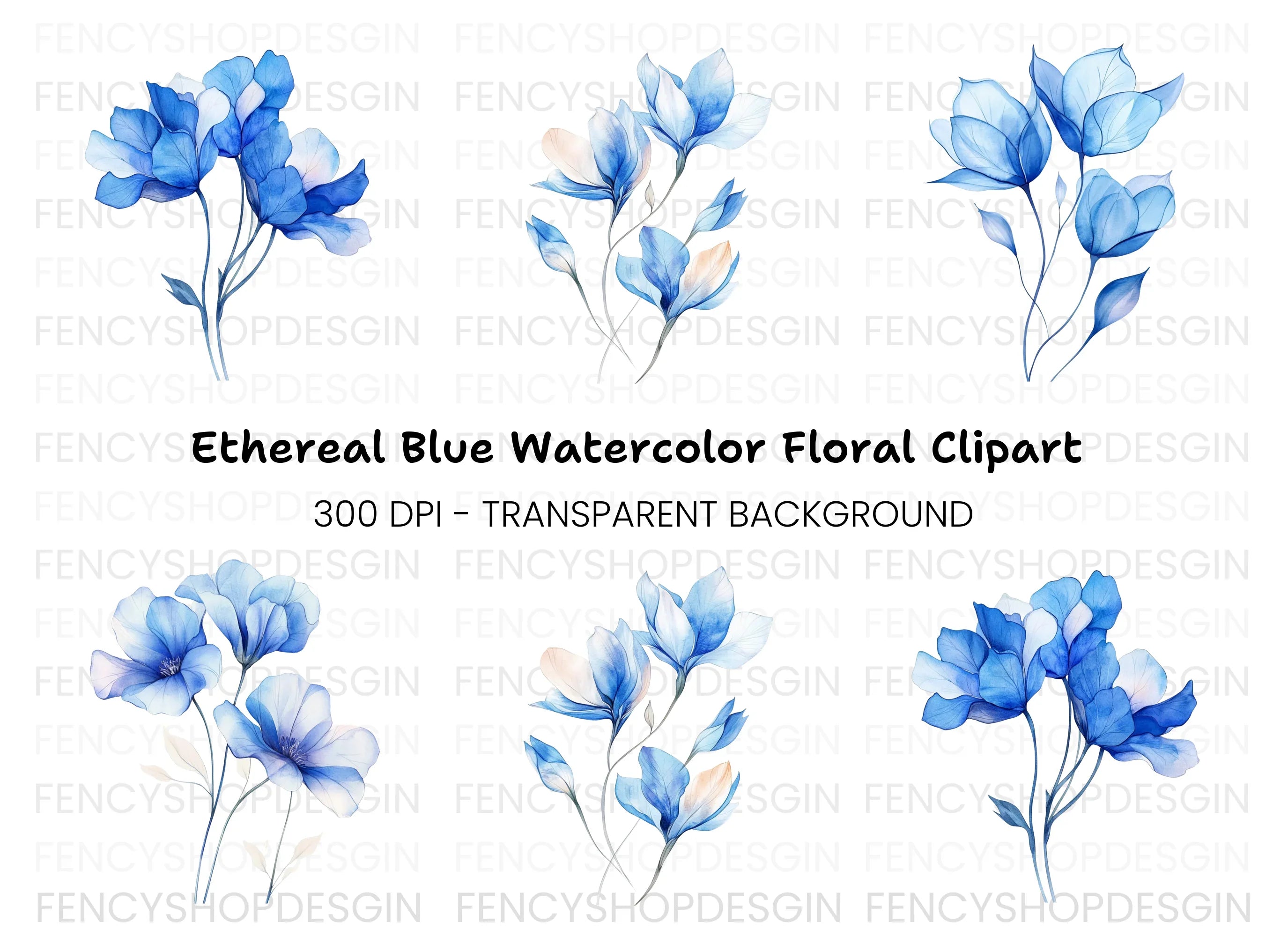 Elegant Blue Flowers Clipart Bundle