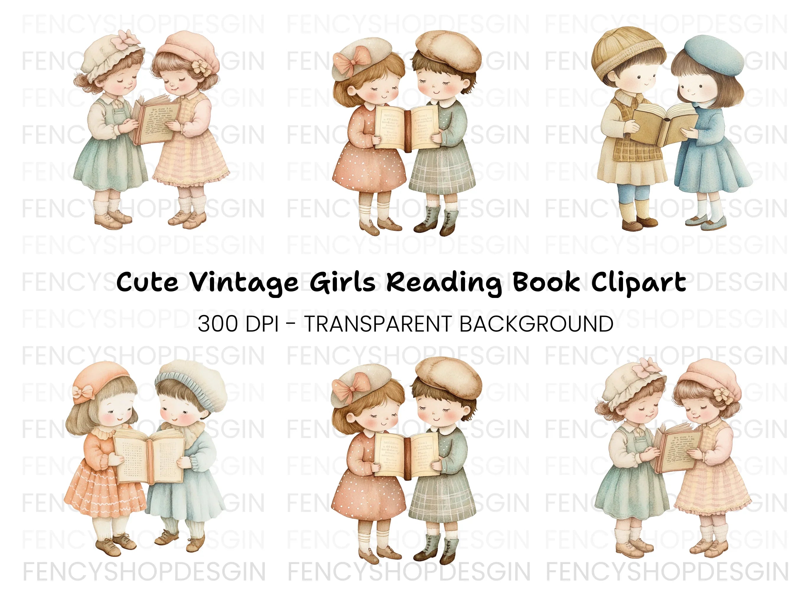 Girls Reading Together Clipart Bundle