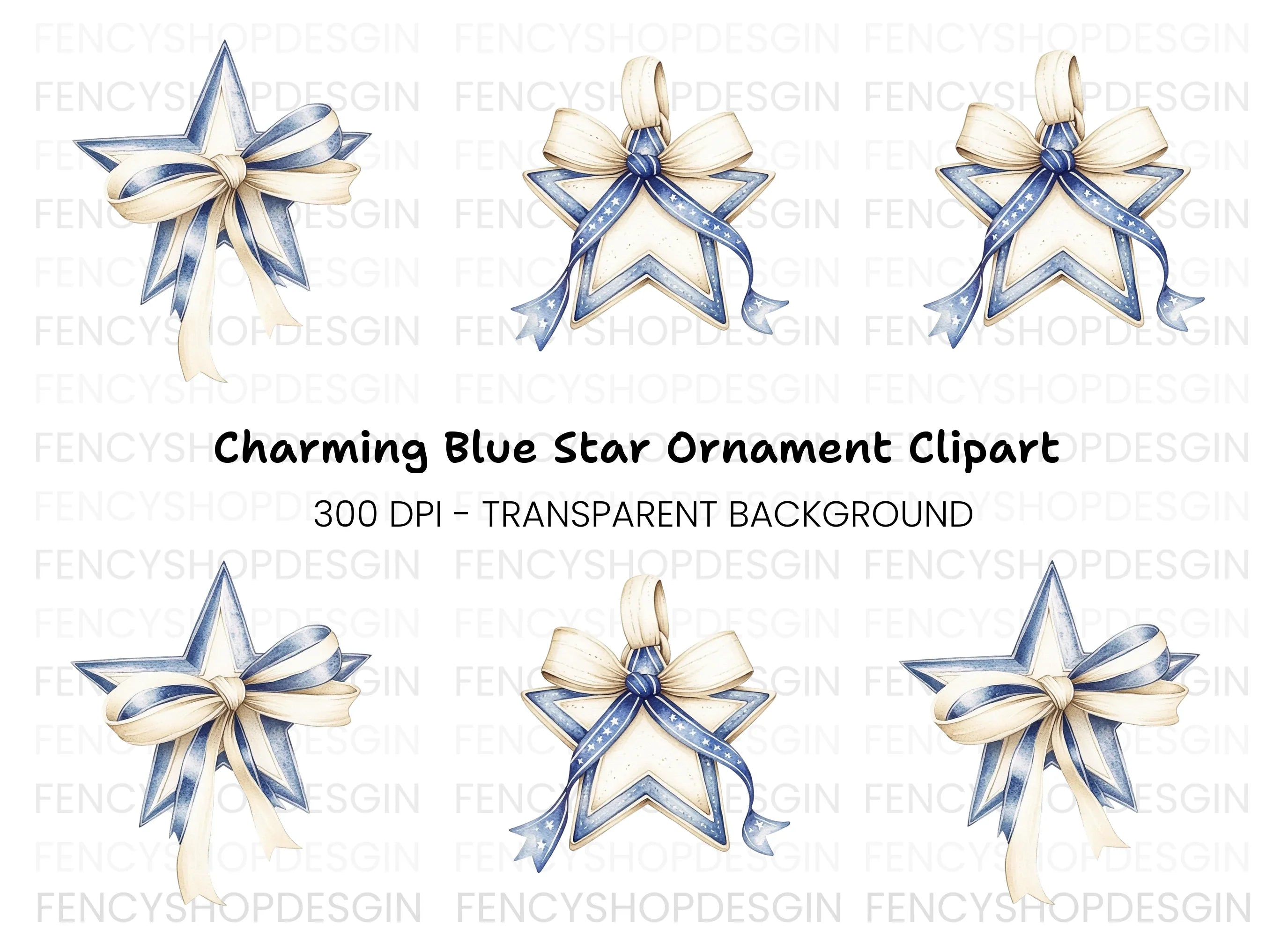 Decorative Star with Ribbon Clipart Bundle