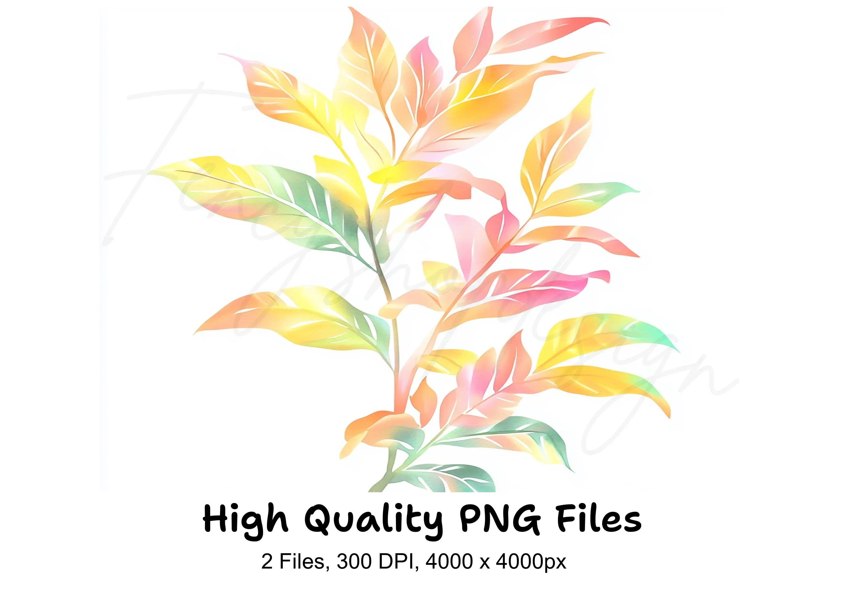 Colorful Gradient Tropical Leaves Clipart Bundle