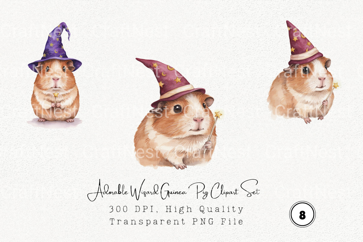 Adorable Wizard Guinea Pig Clipart Bundle