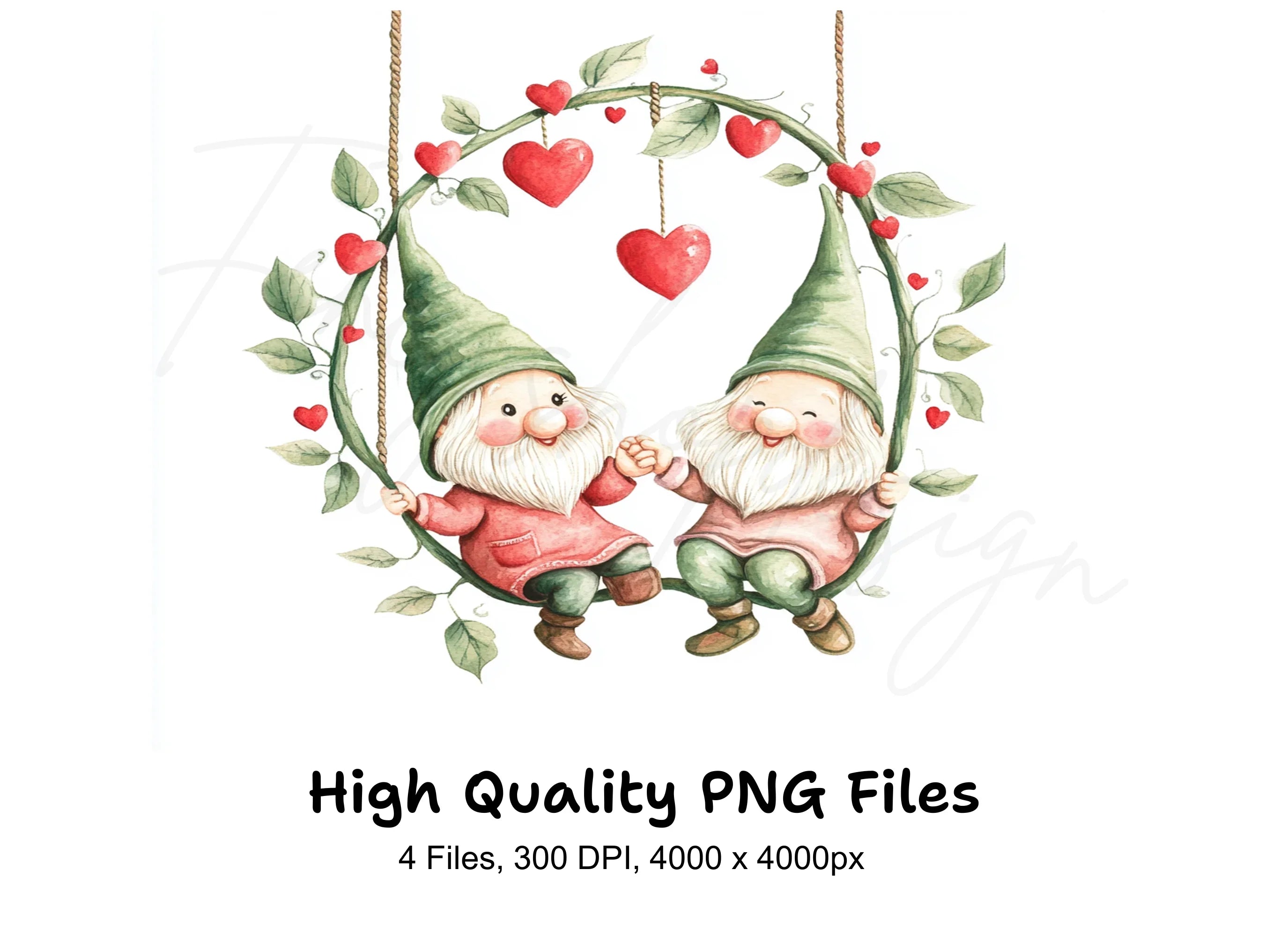 Gnome Couple on Swing Clipart Bundle