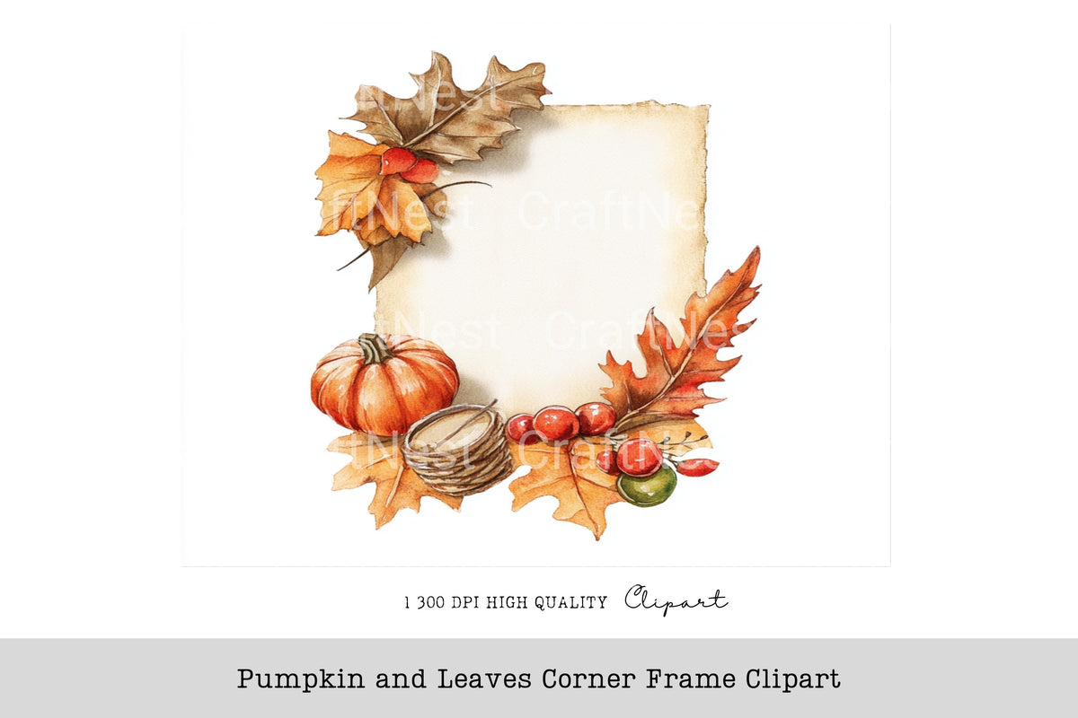 Pumpkin And Leaves Corner Frame Clipart Bundle
