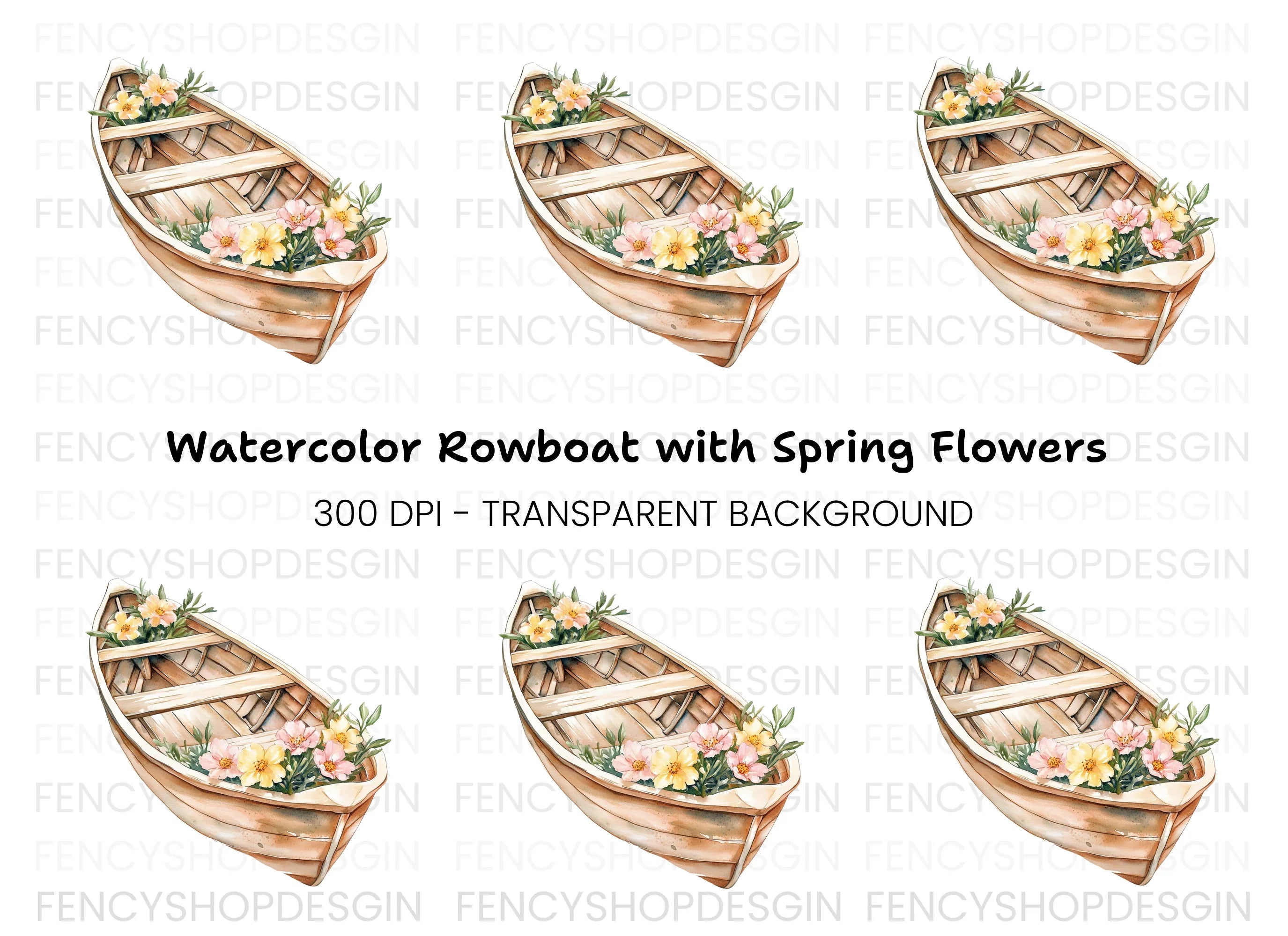 Boat with Flowers Clipart Bundle