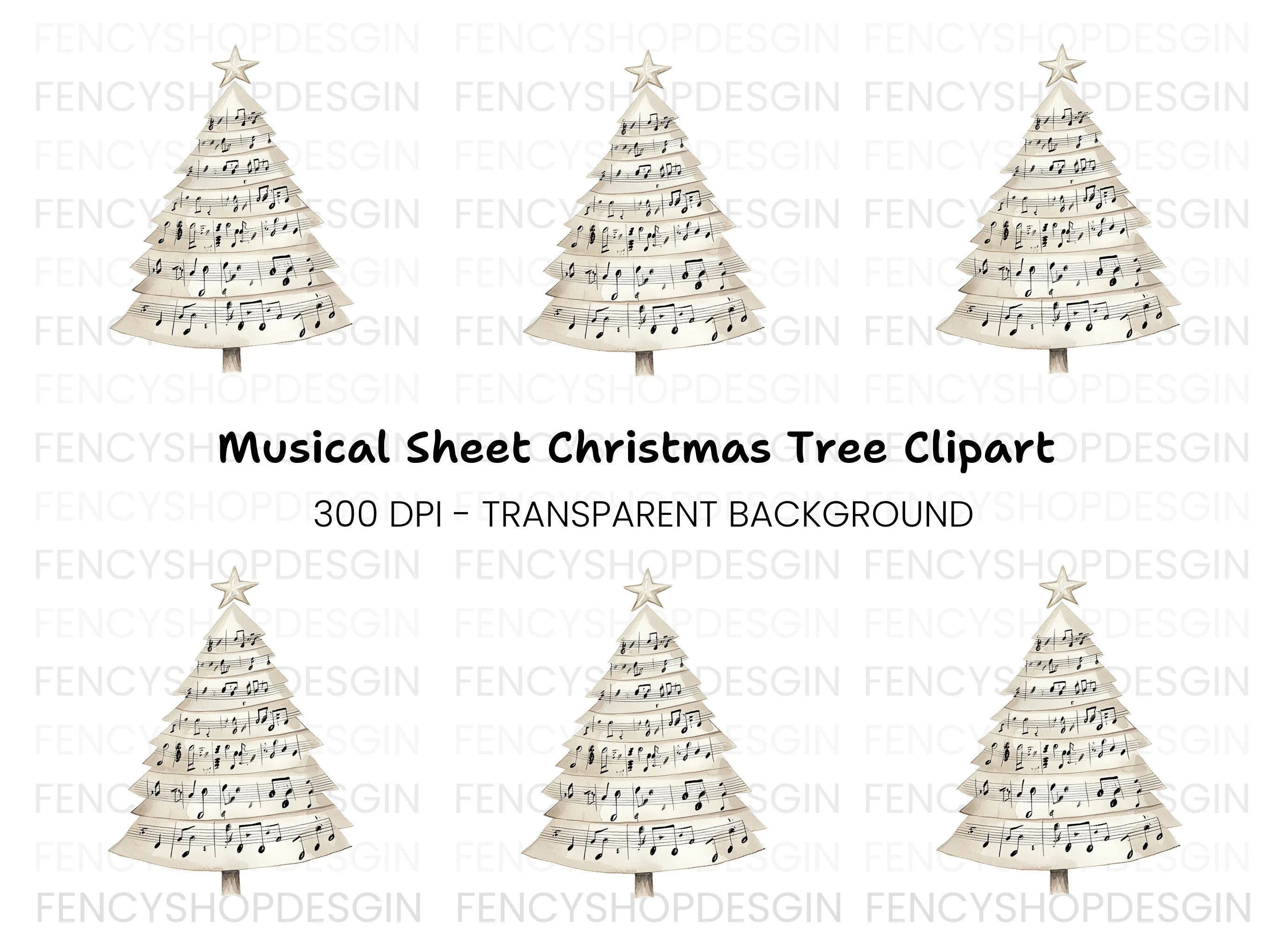 Christmas Tree Sheet Music Clipart Bundle