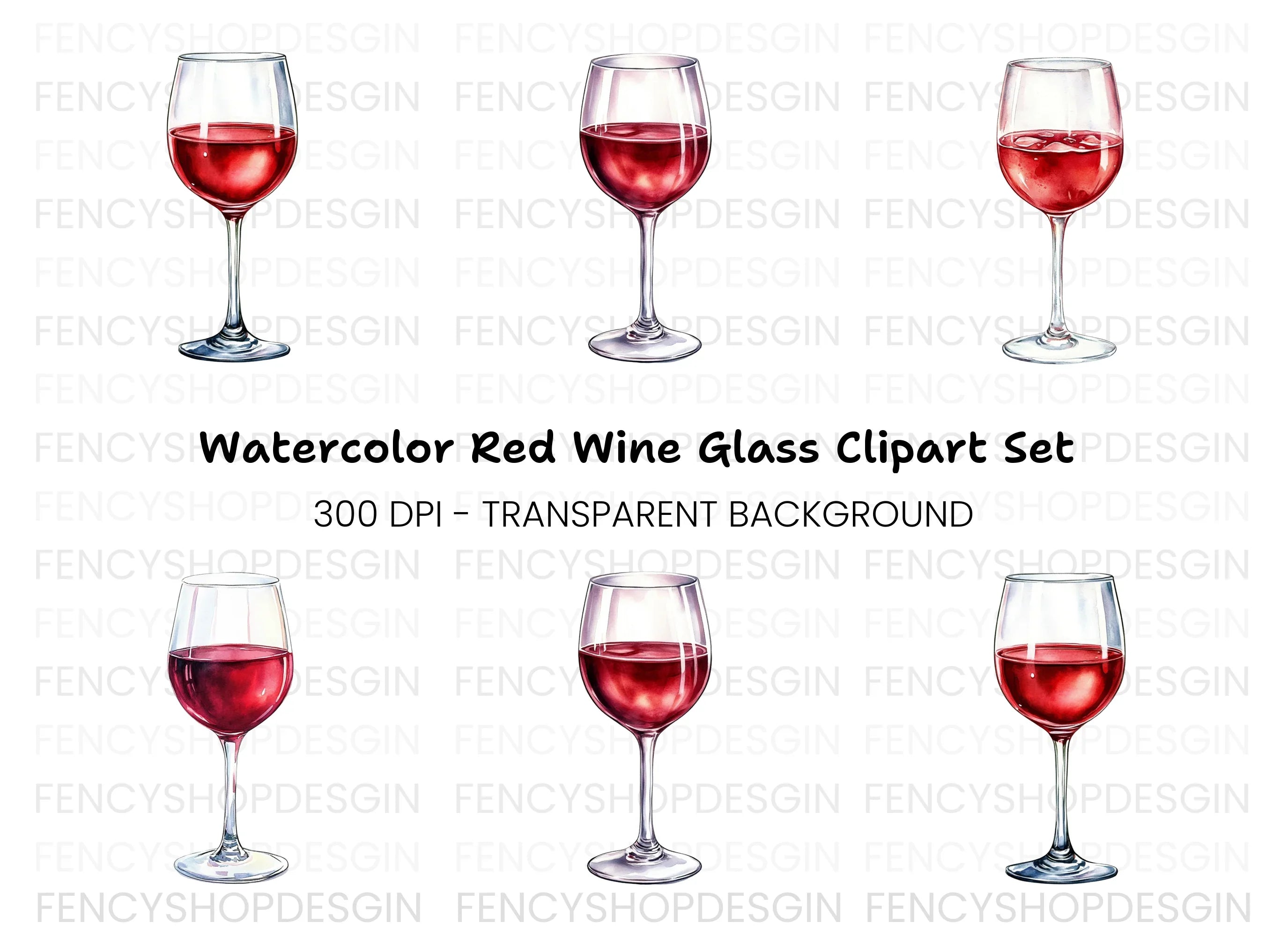 Red Wine Glasses Clipart Bundle