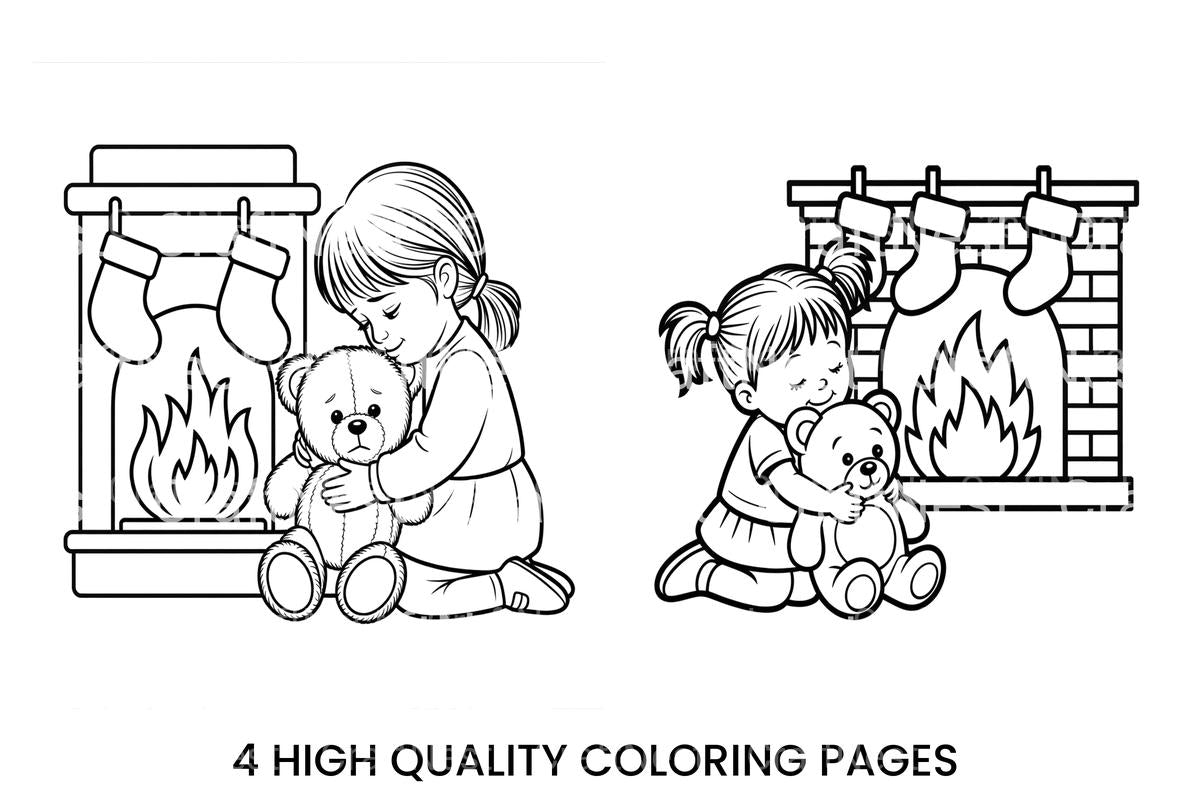 Christmas Fireplace Hug Coloring Books