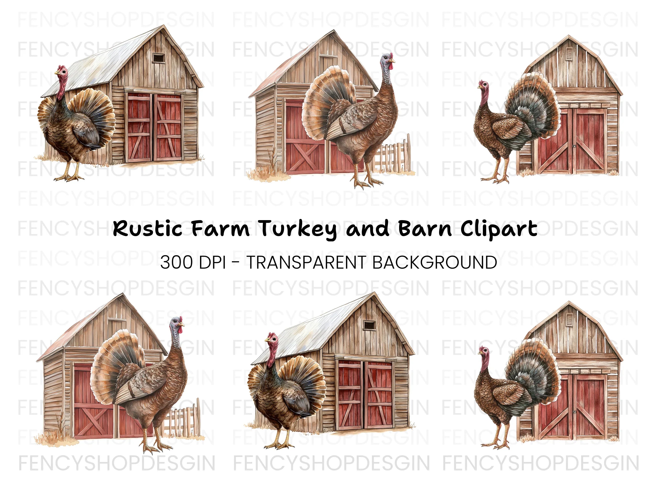 Farmhouse Turkey Barn Clipart Bundle