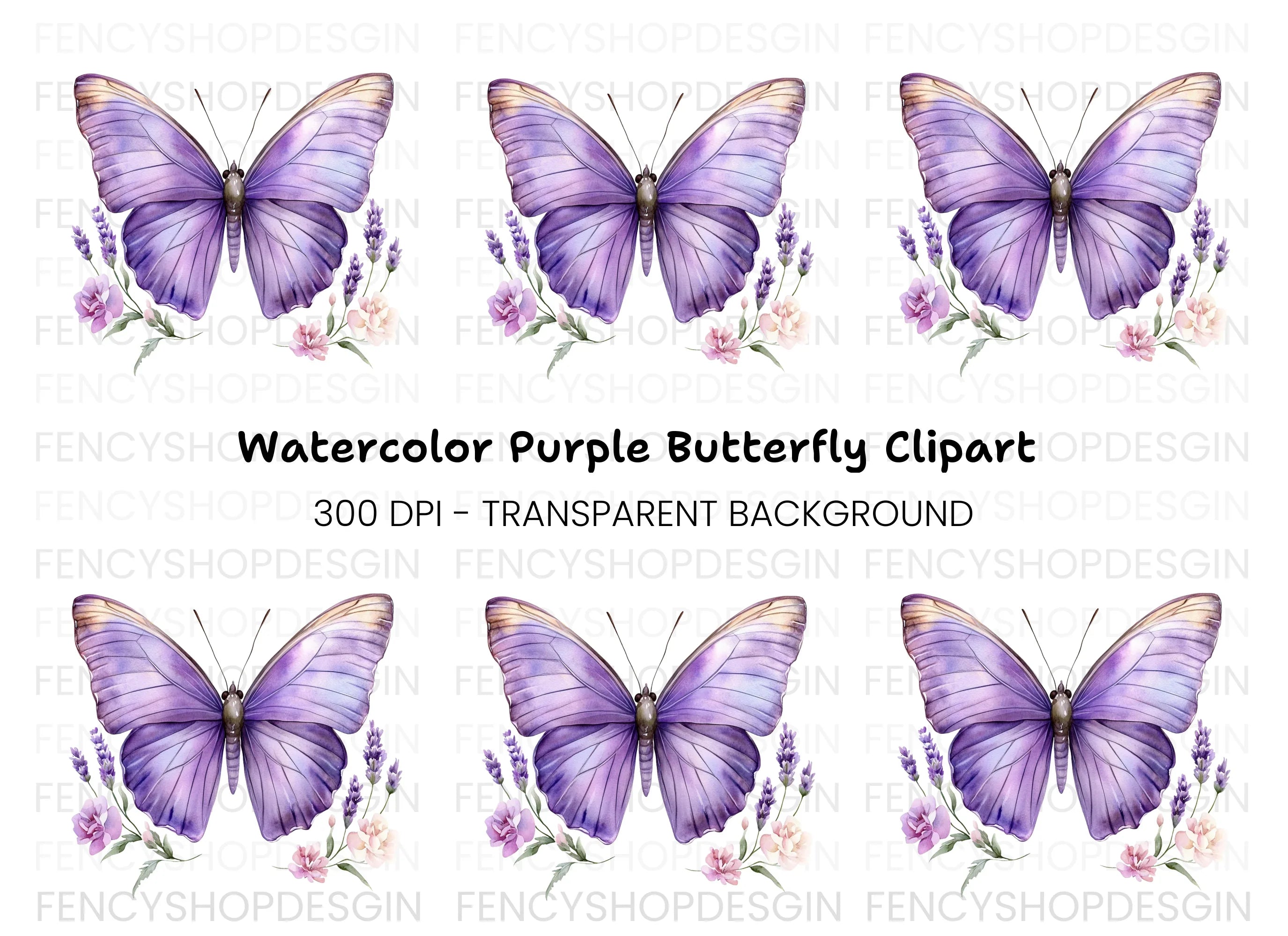 Purple Butterfly and Lavender Clipart Bundle
