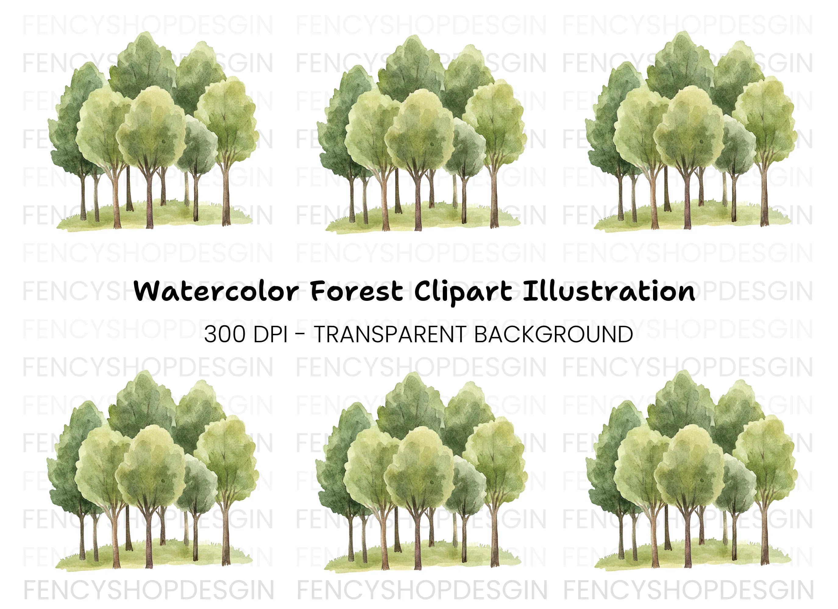Green Trees Forest Clipart Bundle