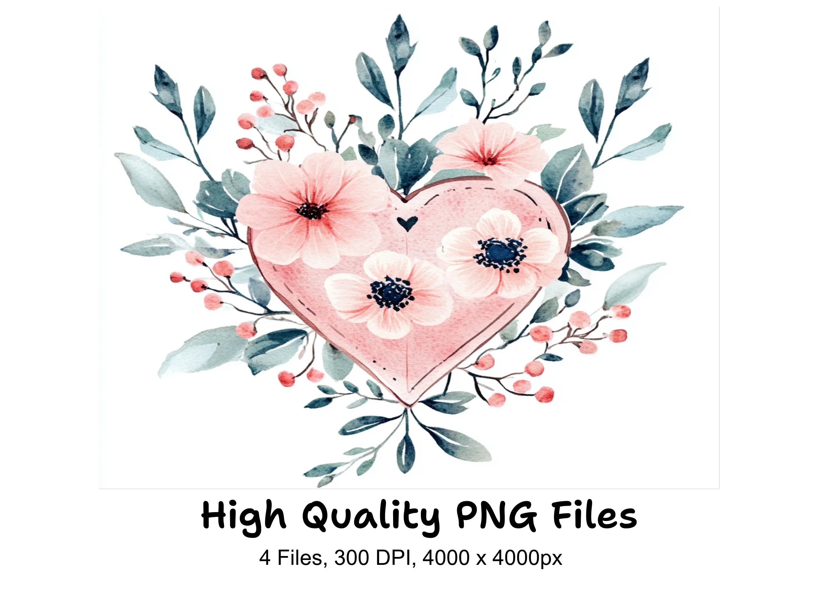Floral Heart Shield Clipart Bundle