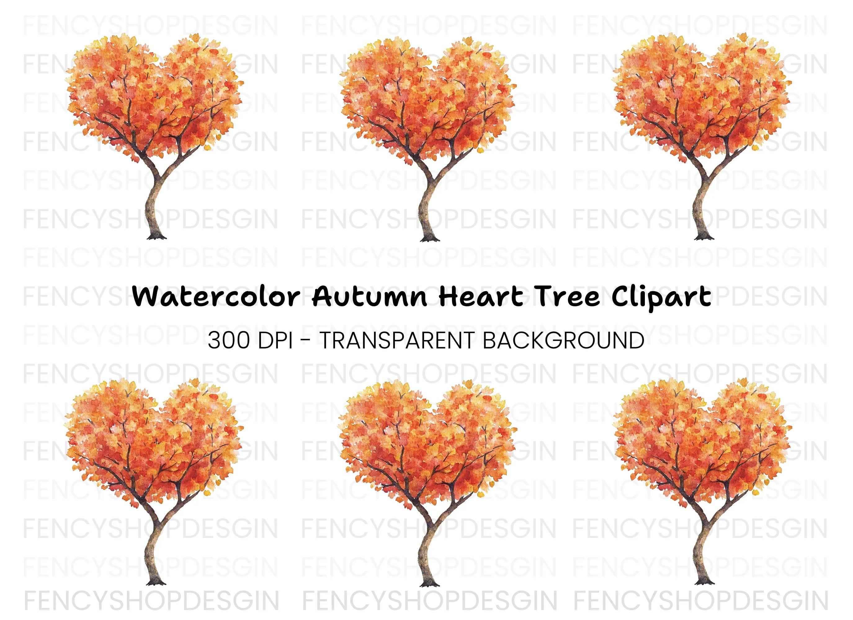 Heart Shaped Autumn Tree Clipart Bundle