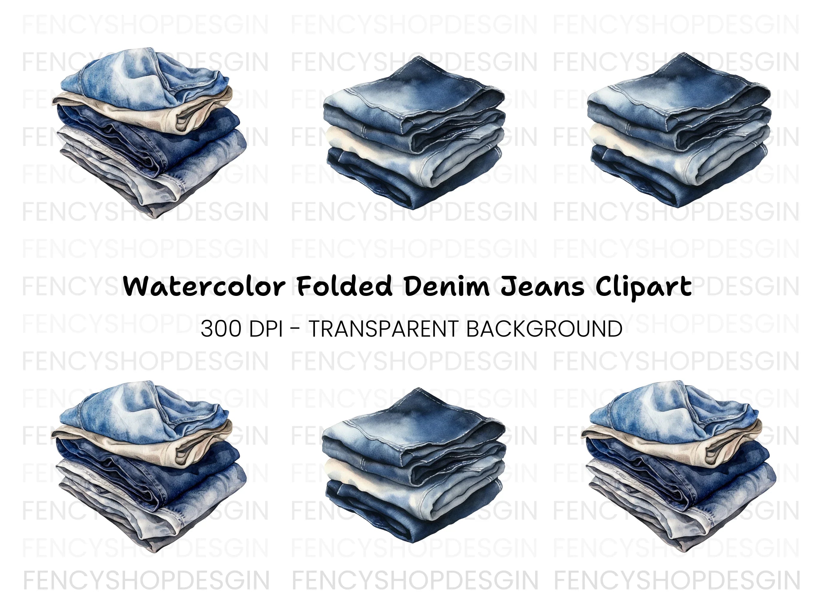 Folded Denim Jeans Clipart Bundle