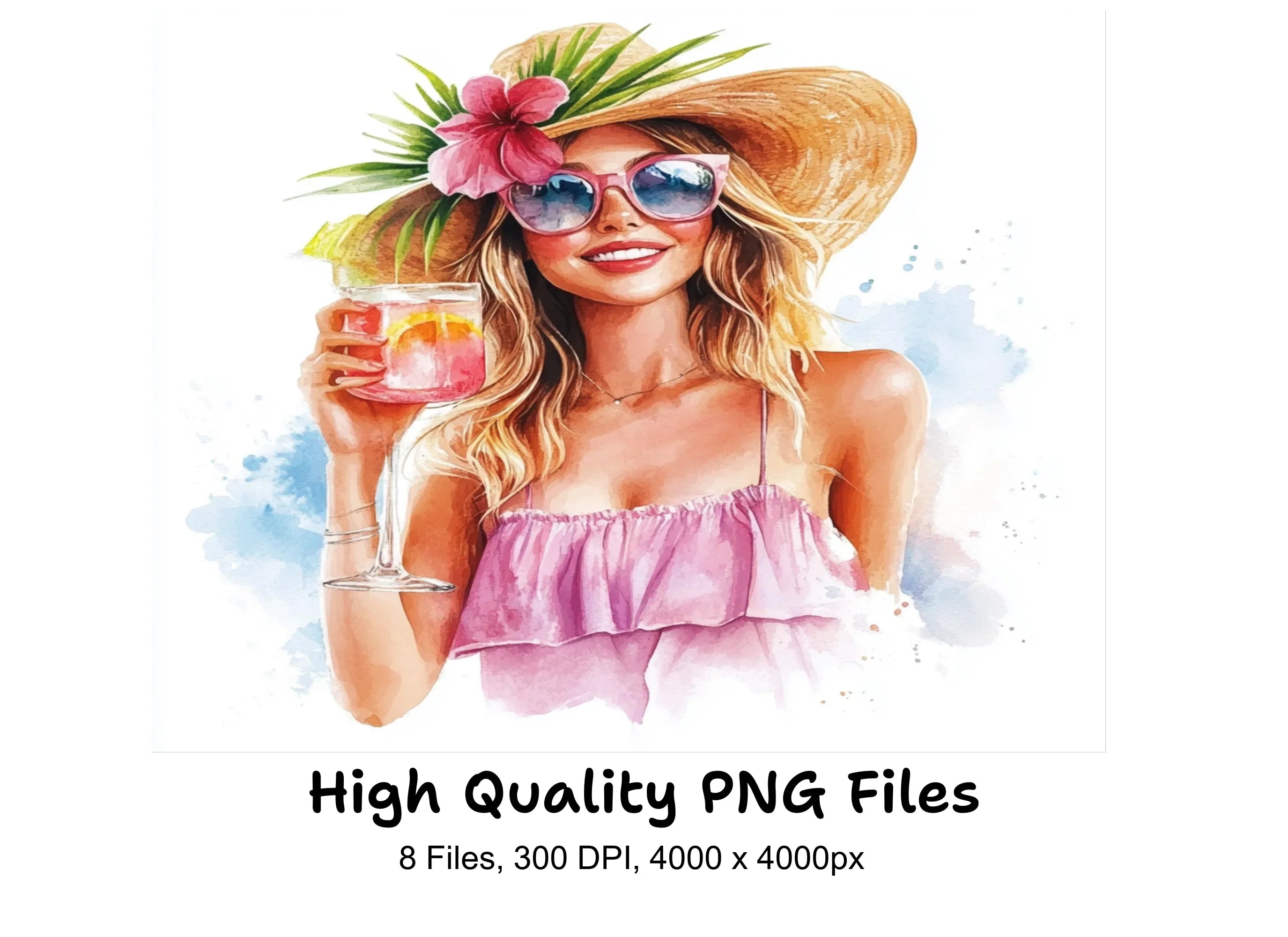 Summer Girls Drinking Cocktails Clipart Bundle