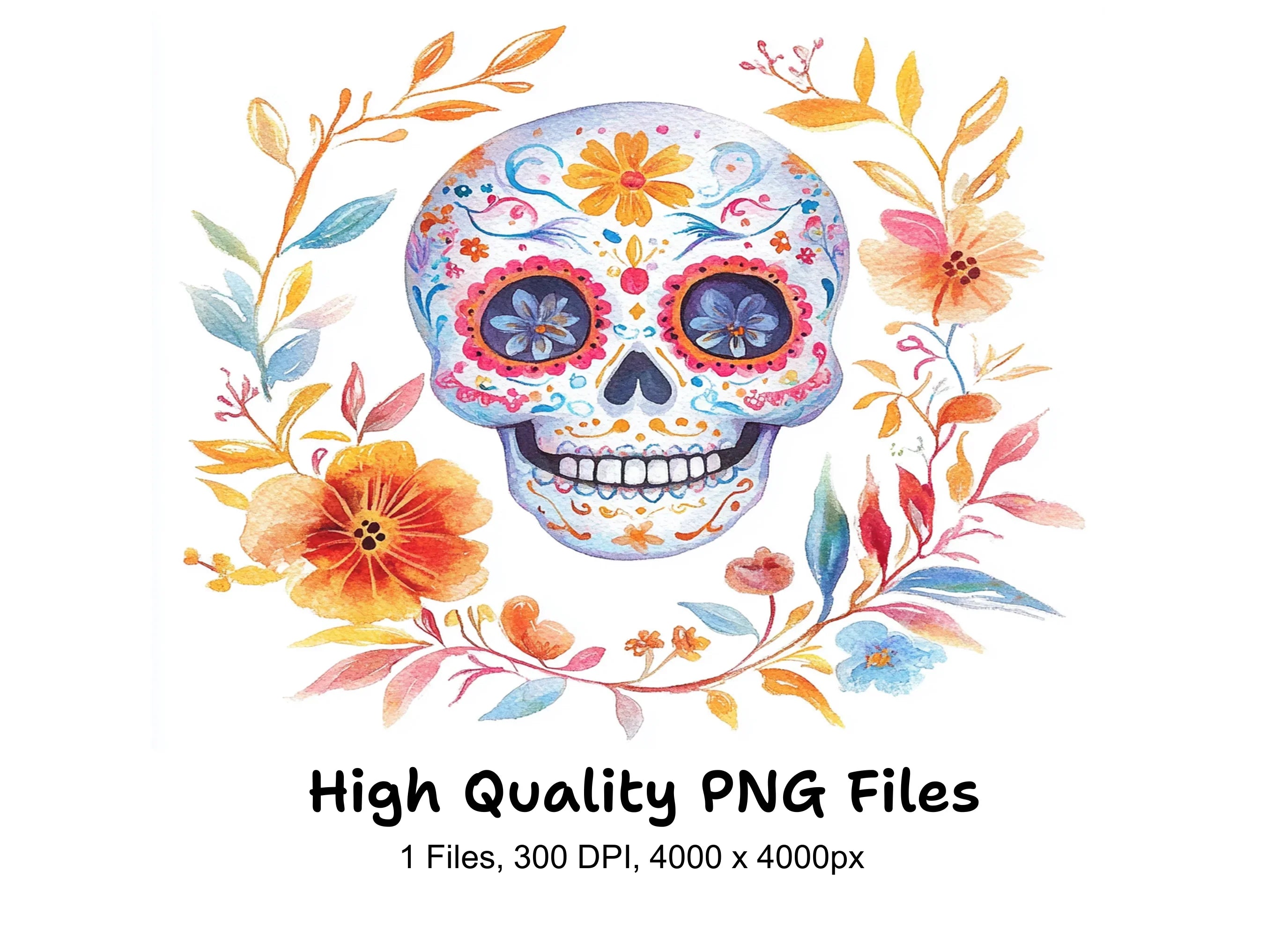Floral Sugar Skull Clipart Bundle