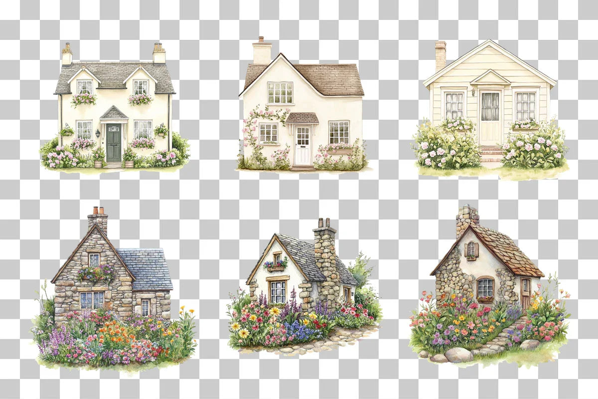 Country Cottage Garden House Clipart Bundle - CraftNest - Digital Crafting and Art