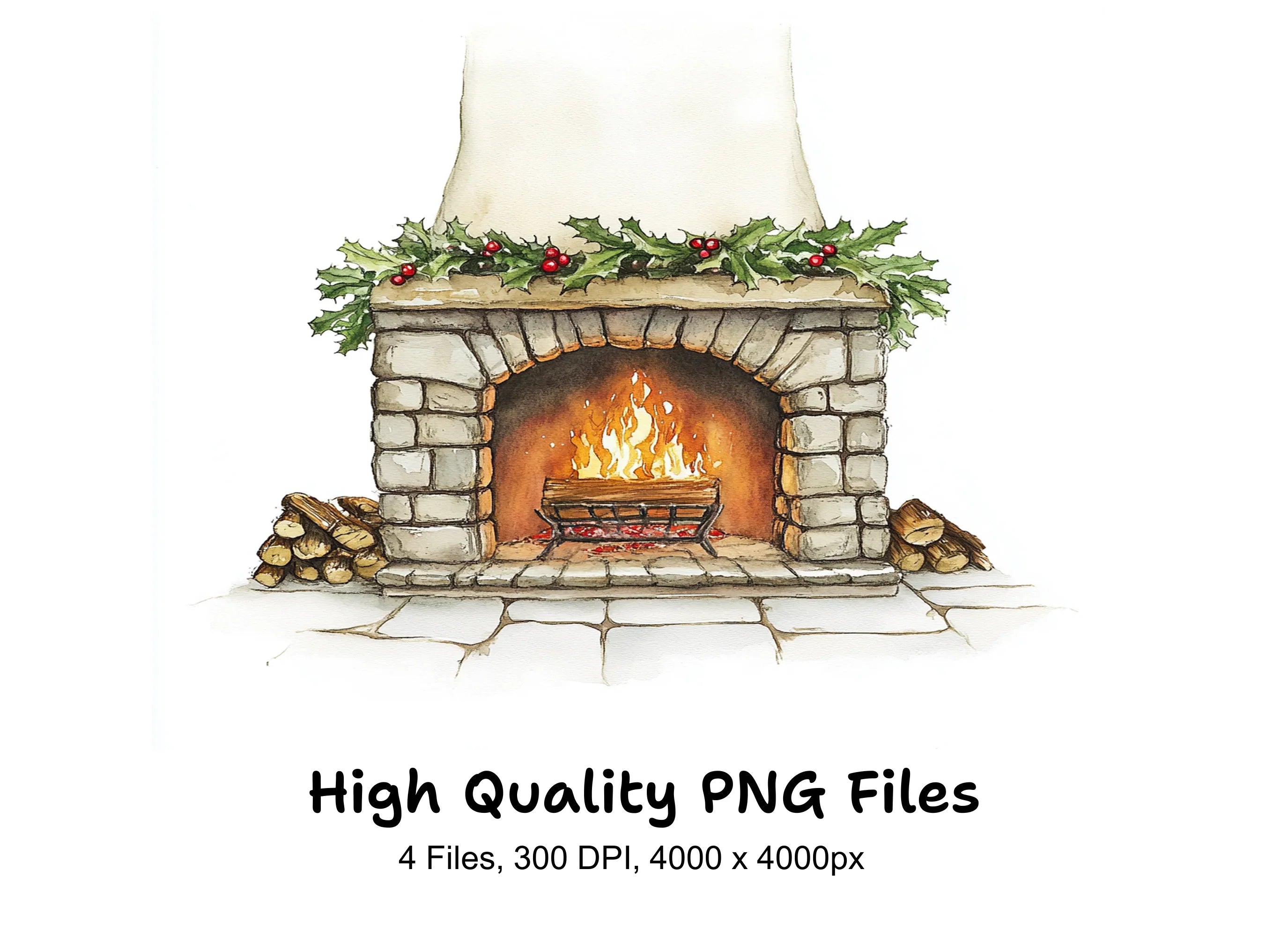 Cozy Christmas Fireplace Clipart Bundle