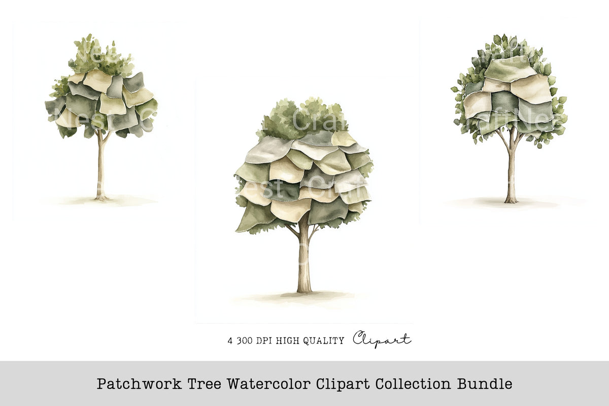 Patchwork Tree Clipart Bundle