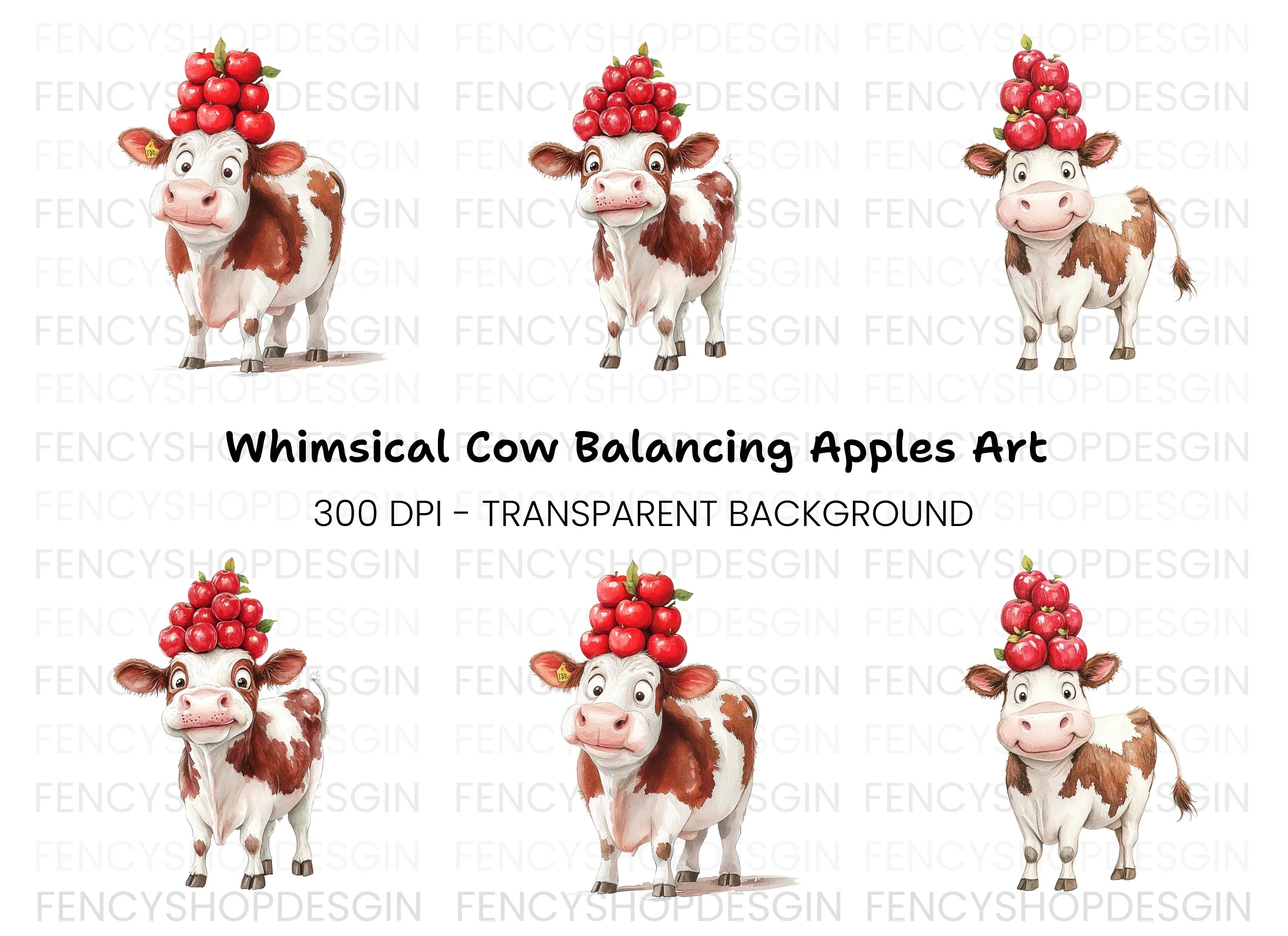 Funny Cow with Apple Stack Clipart Bundle