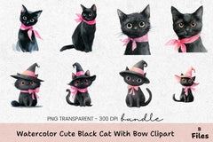 Cute Black Cat with Bow Clipart Bundle - CraftNest - Digital Crafting and Art