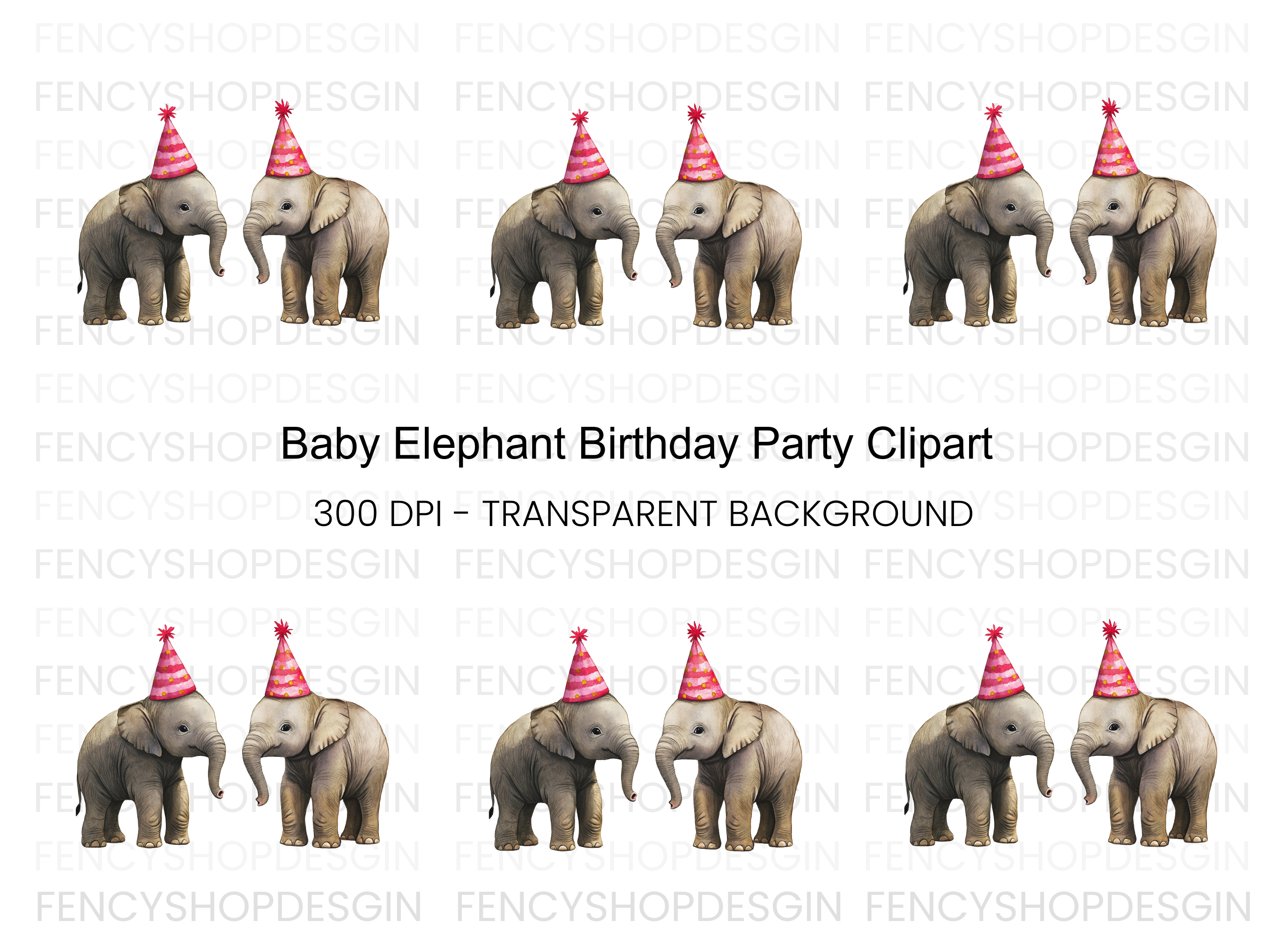 Baby Elephant Birthday Clipart Bundle