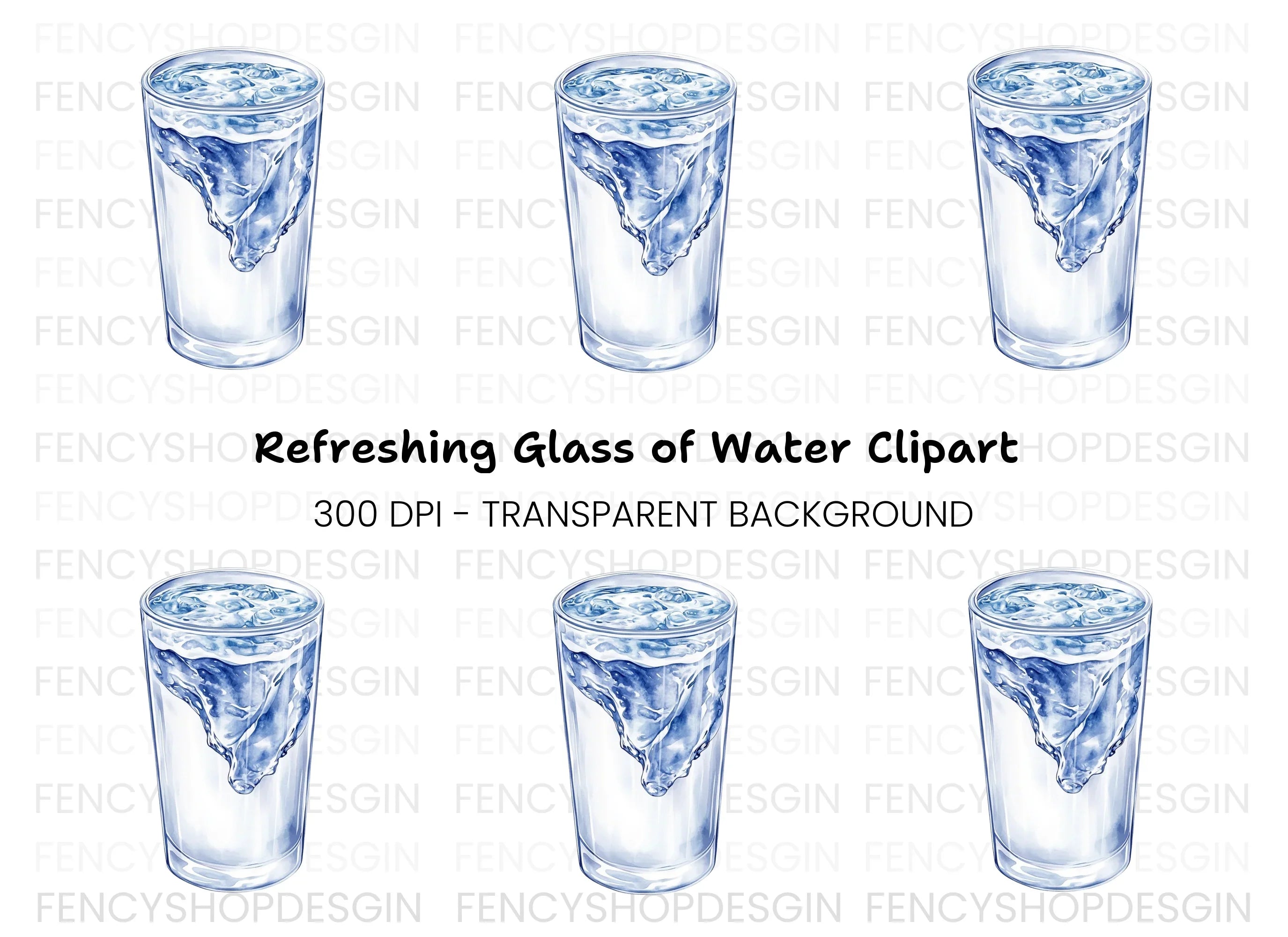 Refreshing Water Glass Clipart Bundle