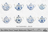 Blue White Floral Teapot Clipart Bundle