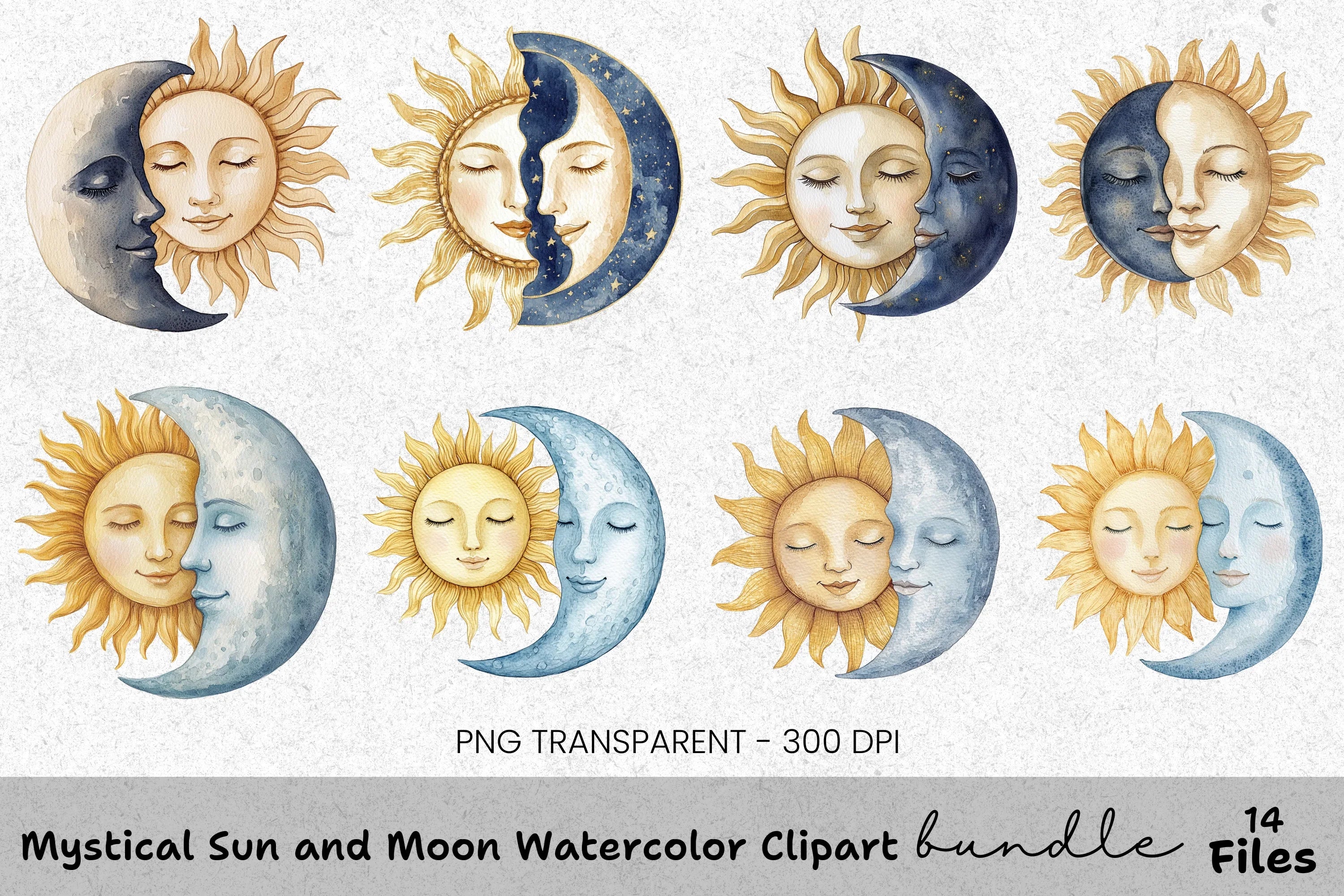 Mystical Sun and Moon Clipart Bundle