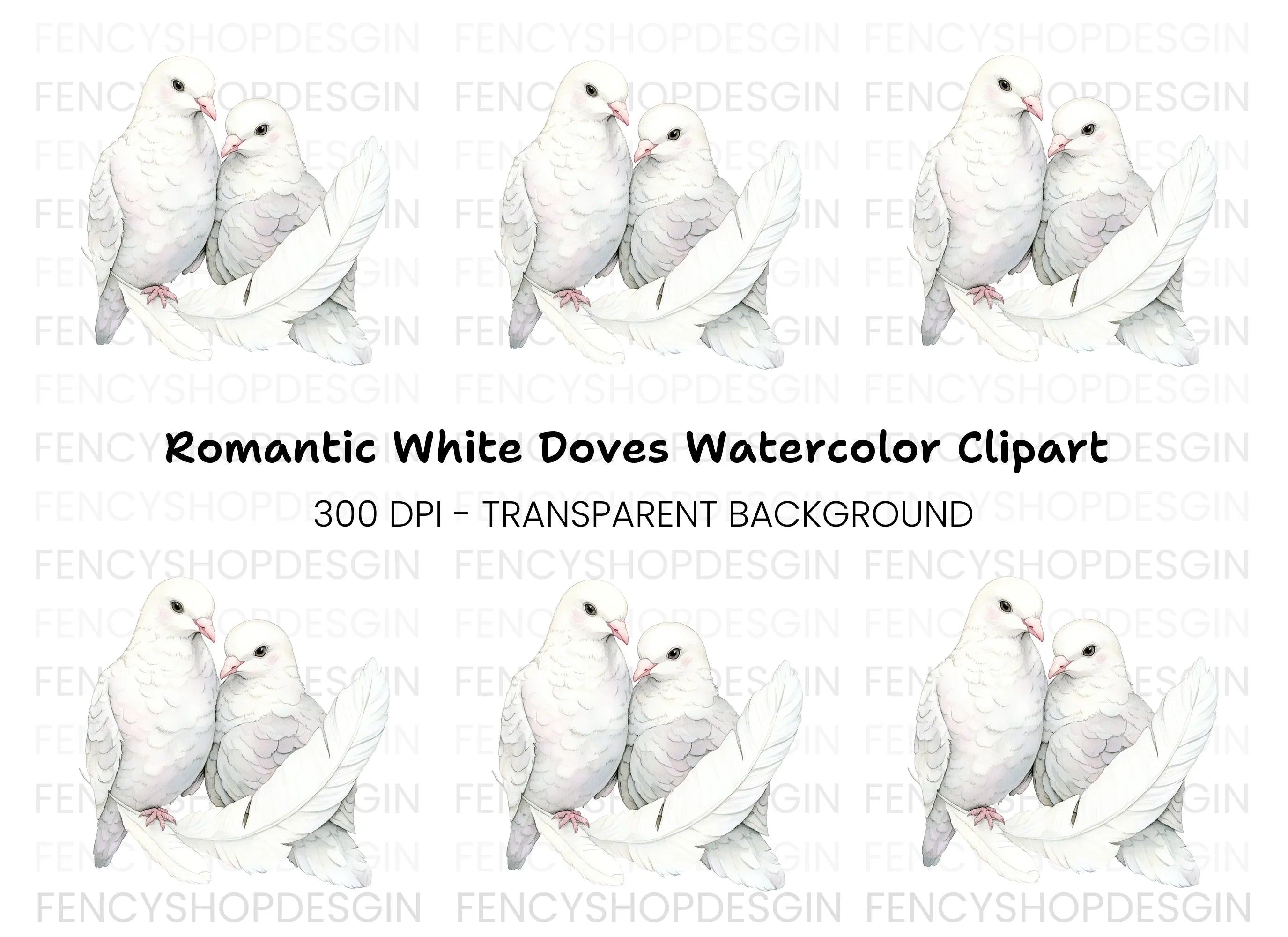 White Doves Feathers Clipart Bundle