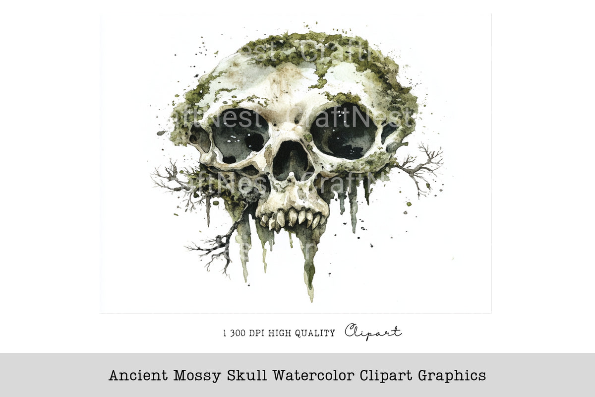 Ancient Mossy Skull Graphics Clipart Bundle