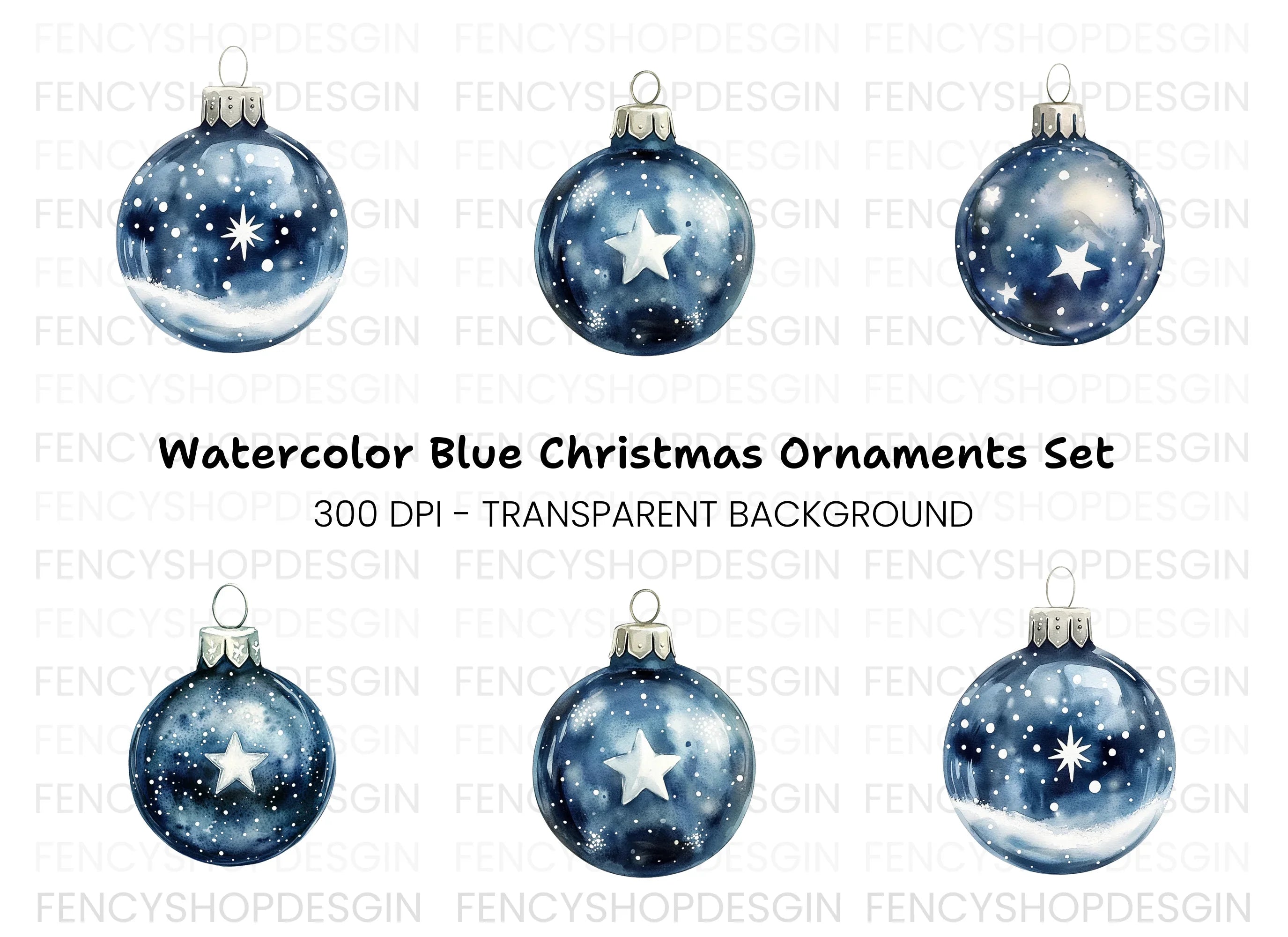 Blue Star Christmas Ornaments Clipart Bundle