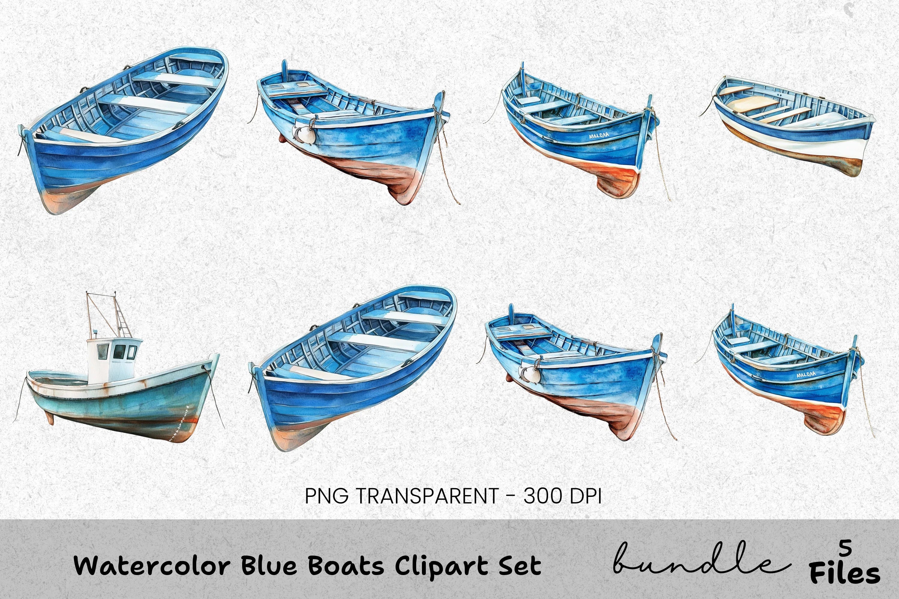 Blue Boats Clipart Bundle