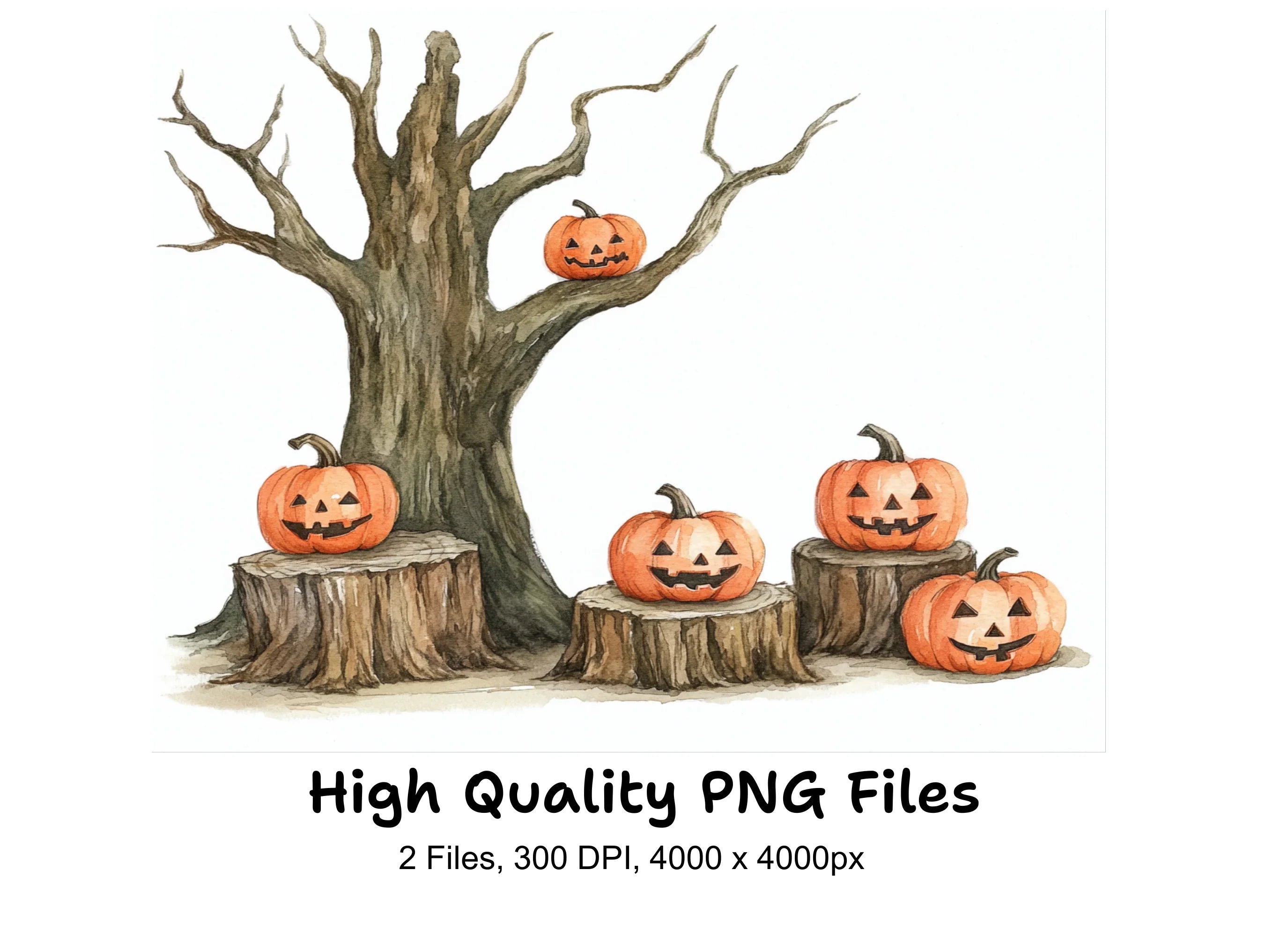 Spooky Halloween Pumpkin Tree Clipart Bundle