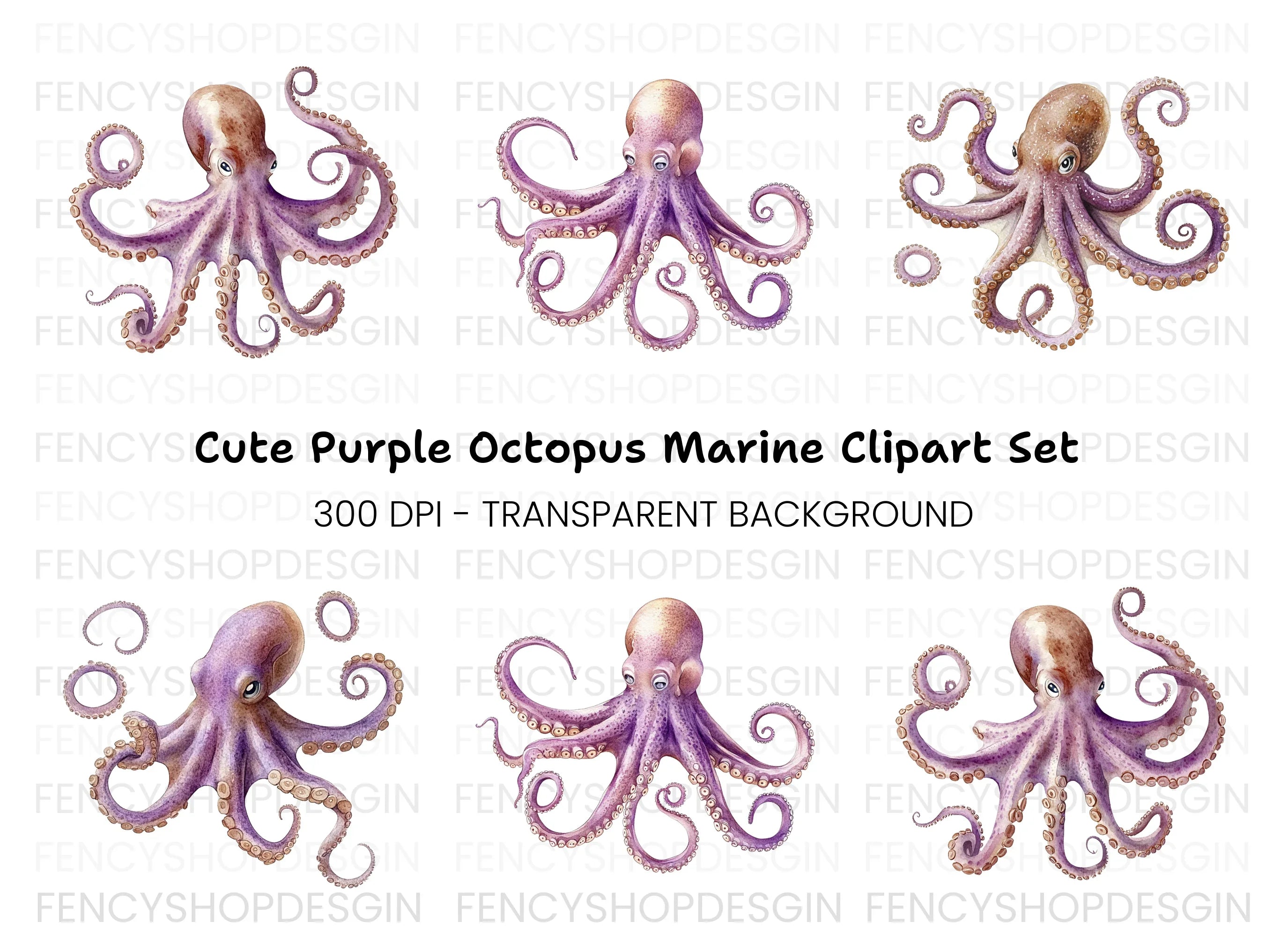 Purple Octopus Clipart Bundle
